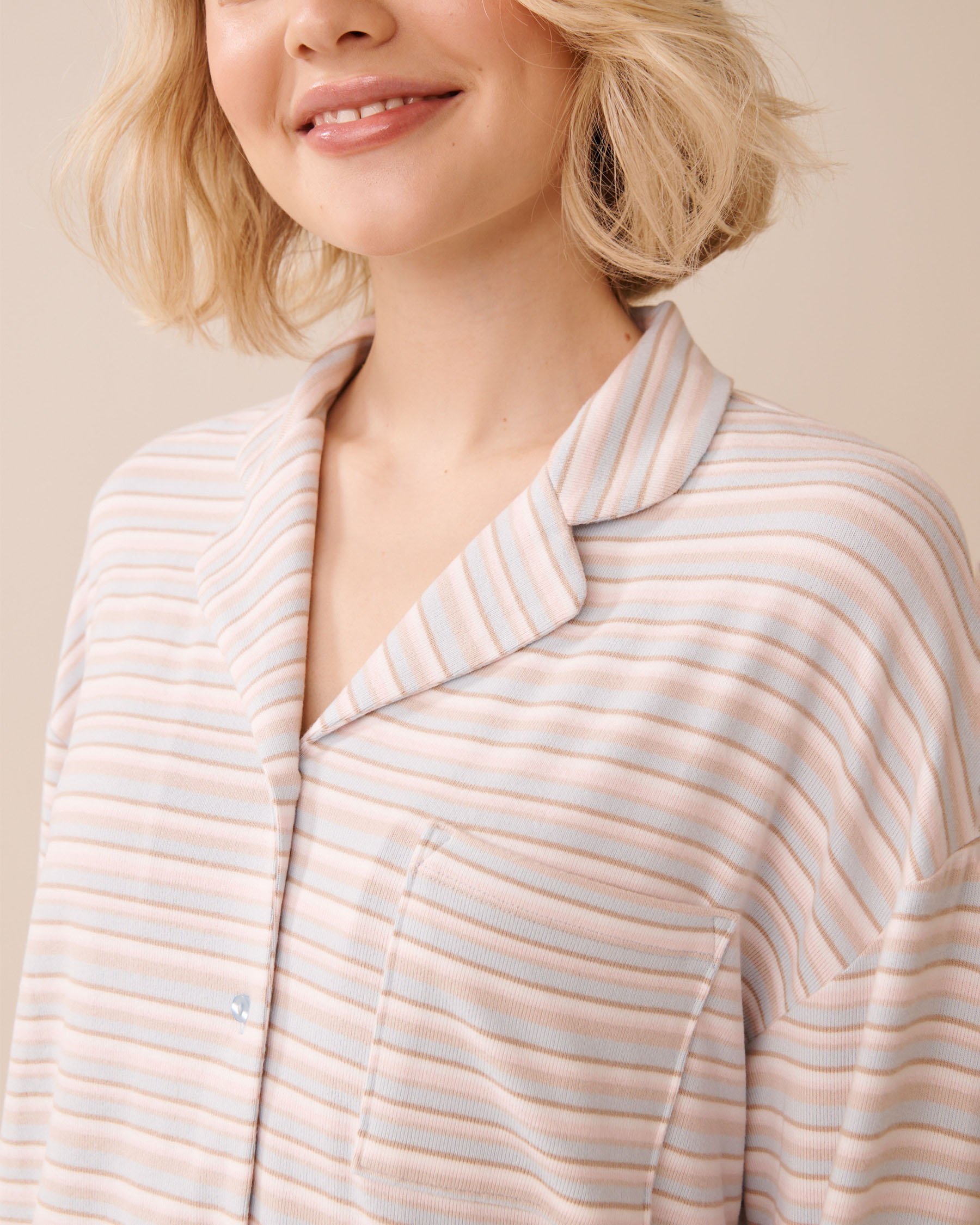 LA VIE EN ROSE Pastel Stripe Recycled Fibers Button-down Shirt Pastel Stripes 40100776 - View3