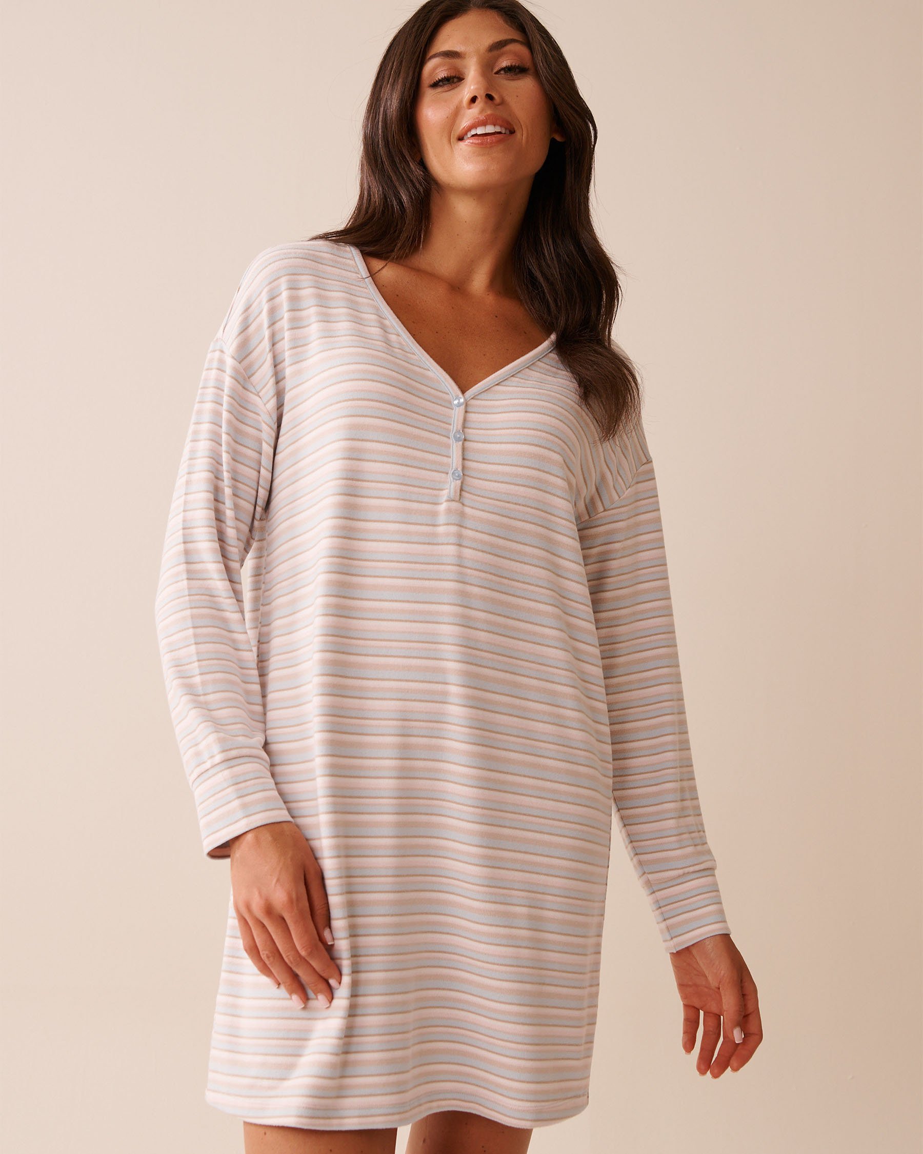 LA VIE EN ROSE Pastel Stripe Recycled Fibers Long Sleeve Sleepshirt Pastel Stripes 40500448 - View1