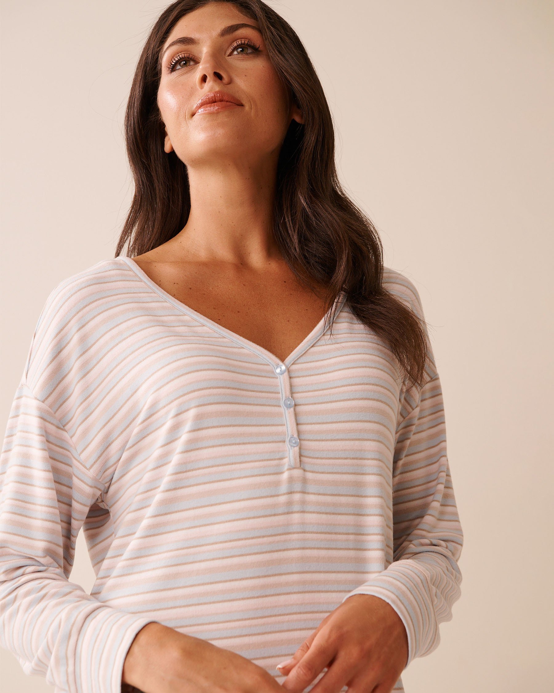 LA VIE EN ROSE Pastel Stripe Recycled Fibers Long Sleeve Sleepshirt Pastel Stripes 40500448 - View3