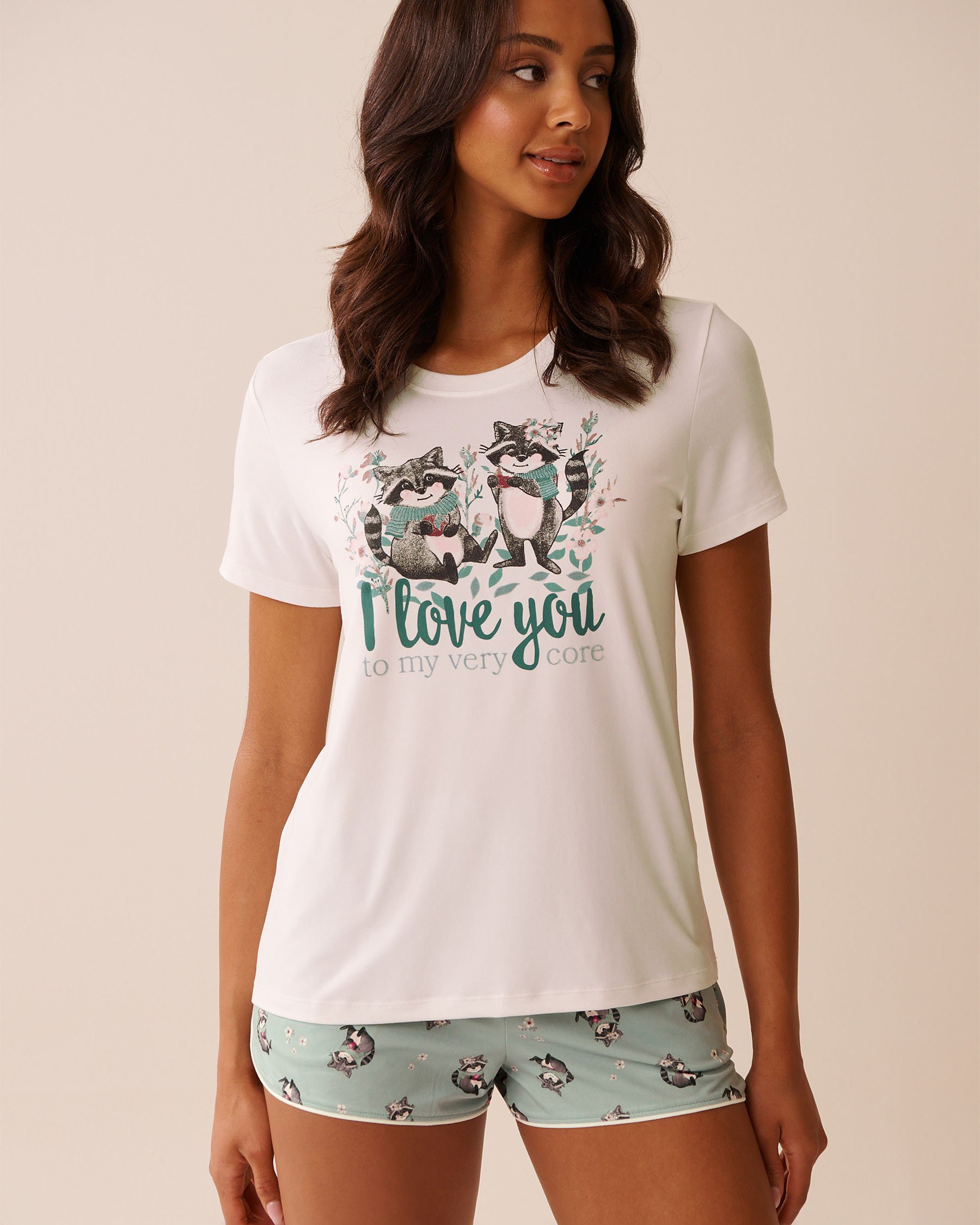 LA VIE EN ROSE Raccoon Print Super Soft T-shirt White 40100773 - View3