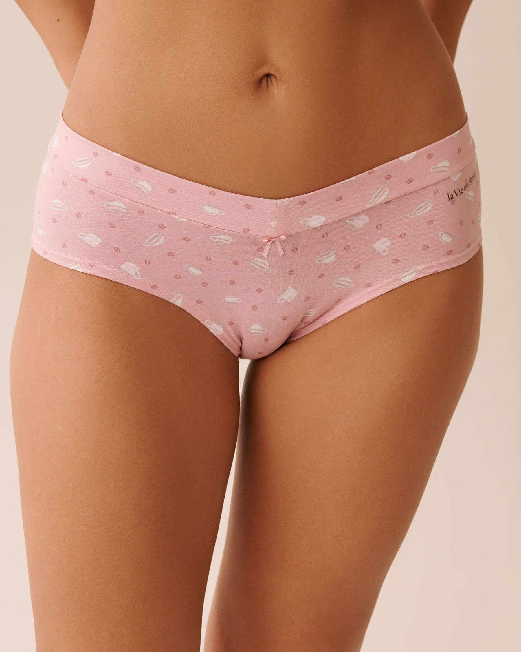 LA VIE EN ROSE Cotton Hiphugger Panty Blush Pink/Coffee Cups 20100640 - View1
