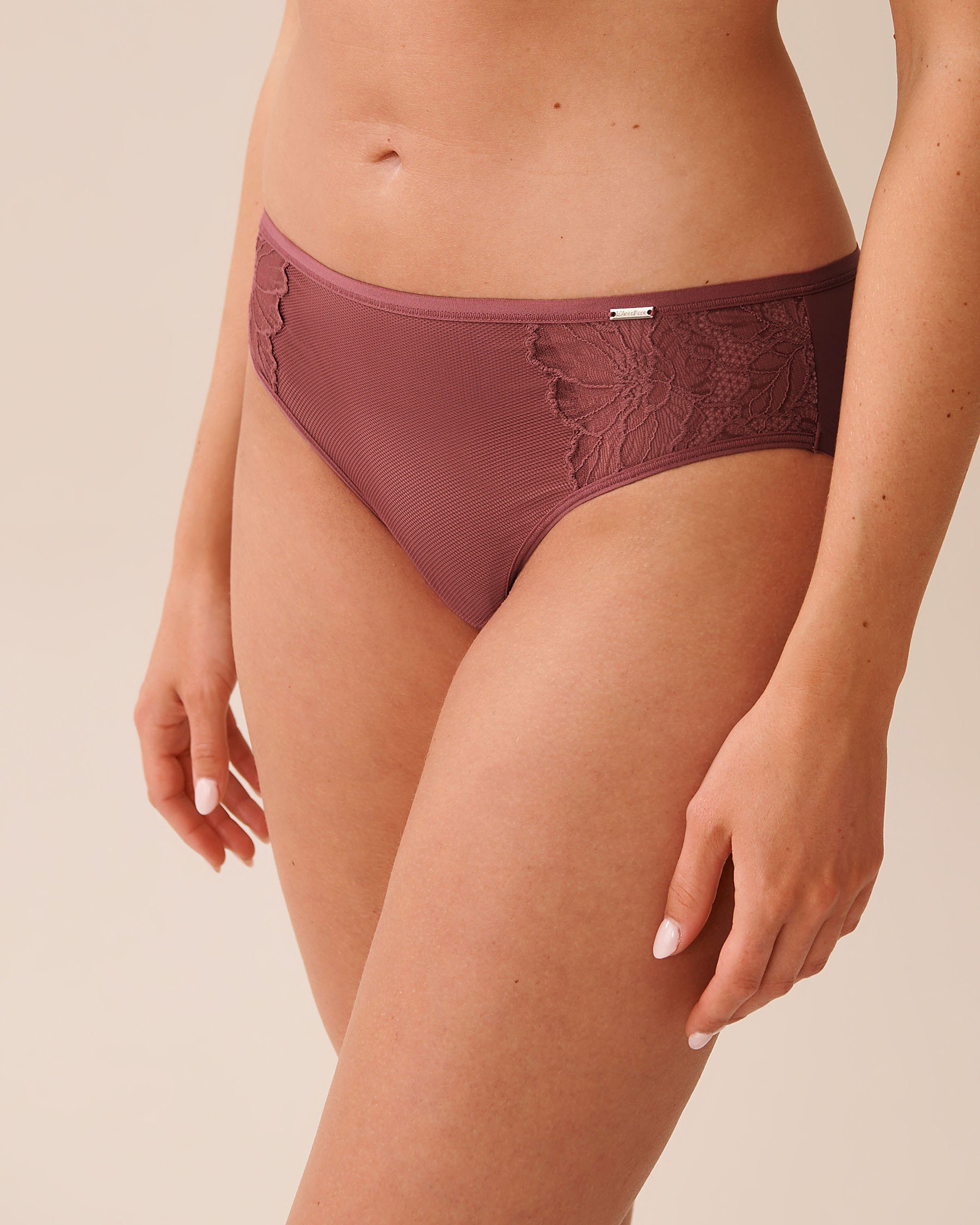 LA VIE EN ROSE Microfiber and Lace Sleek Back Bikini Panty Crushed Berry 20300437 - View1