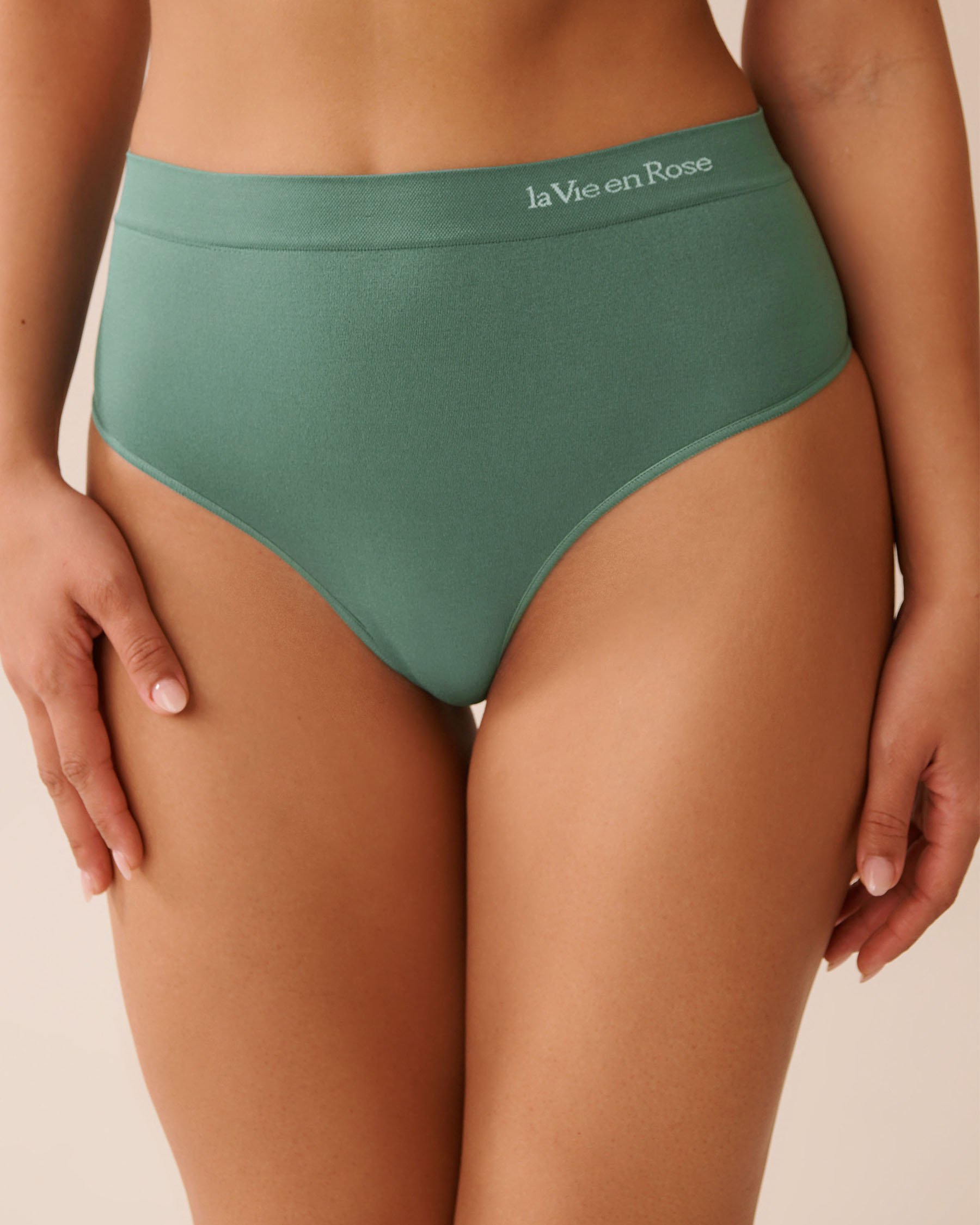 LA VIE EN ROSE Seamless Fabric High Waist Thong Panty Mineral Green 20200691 - View1
