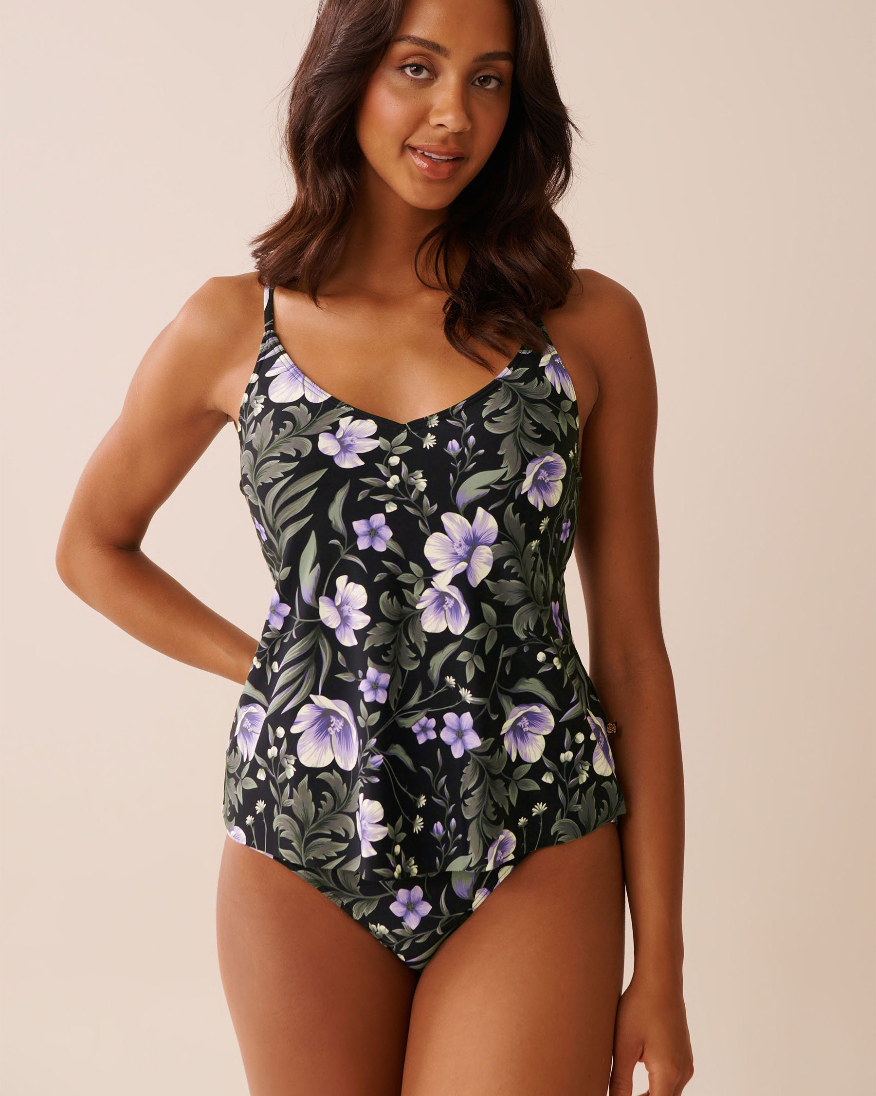 LA VIE EN ROSE AQUA AFTER DARK BLOOMS D Cup V-neck Tankini Top After Dark Blooms 70100838 - View1