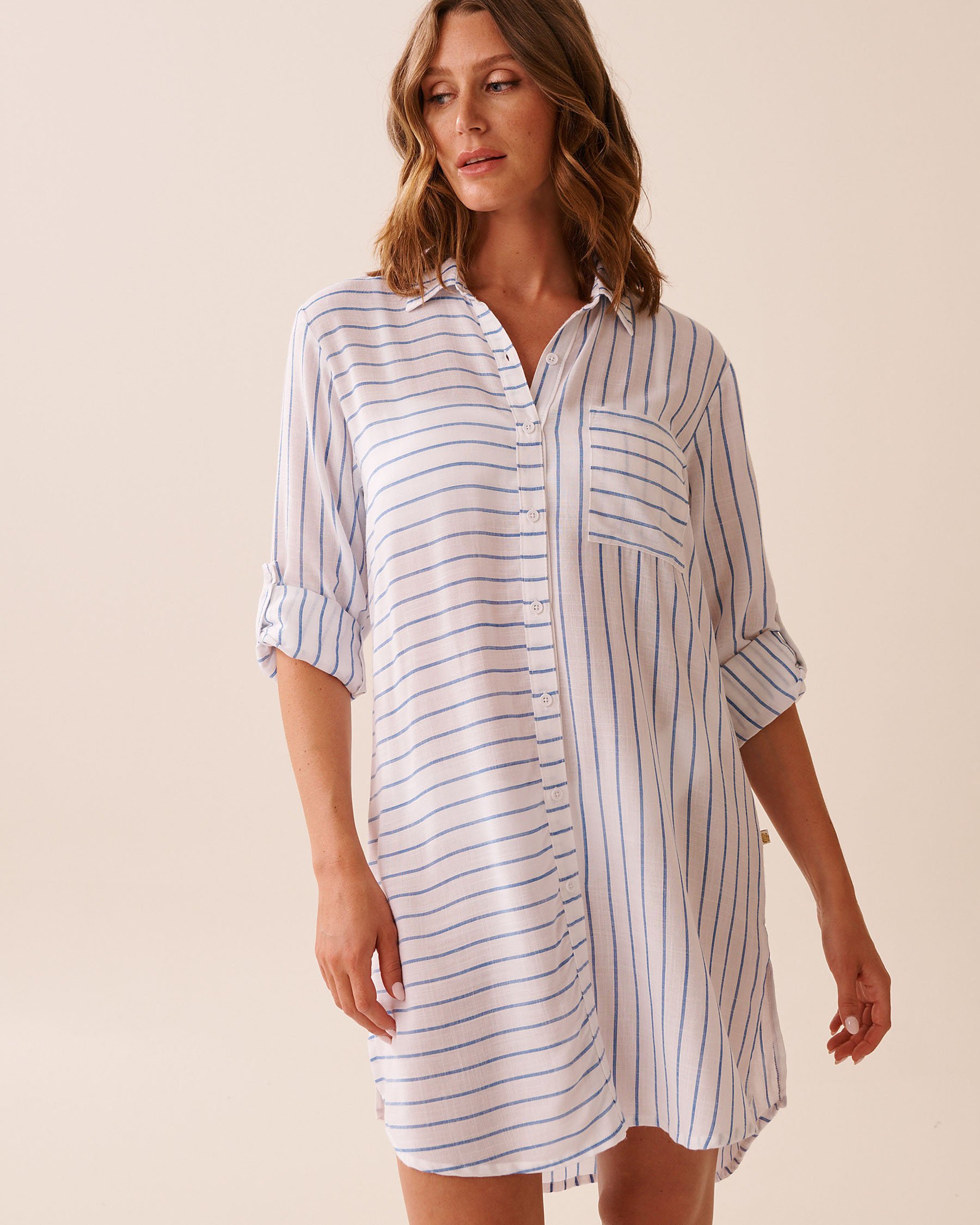 LA VIE EN ROSE AQUA Chemise longue rayée Rayures bleues 80100036 - Voir5