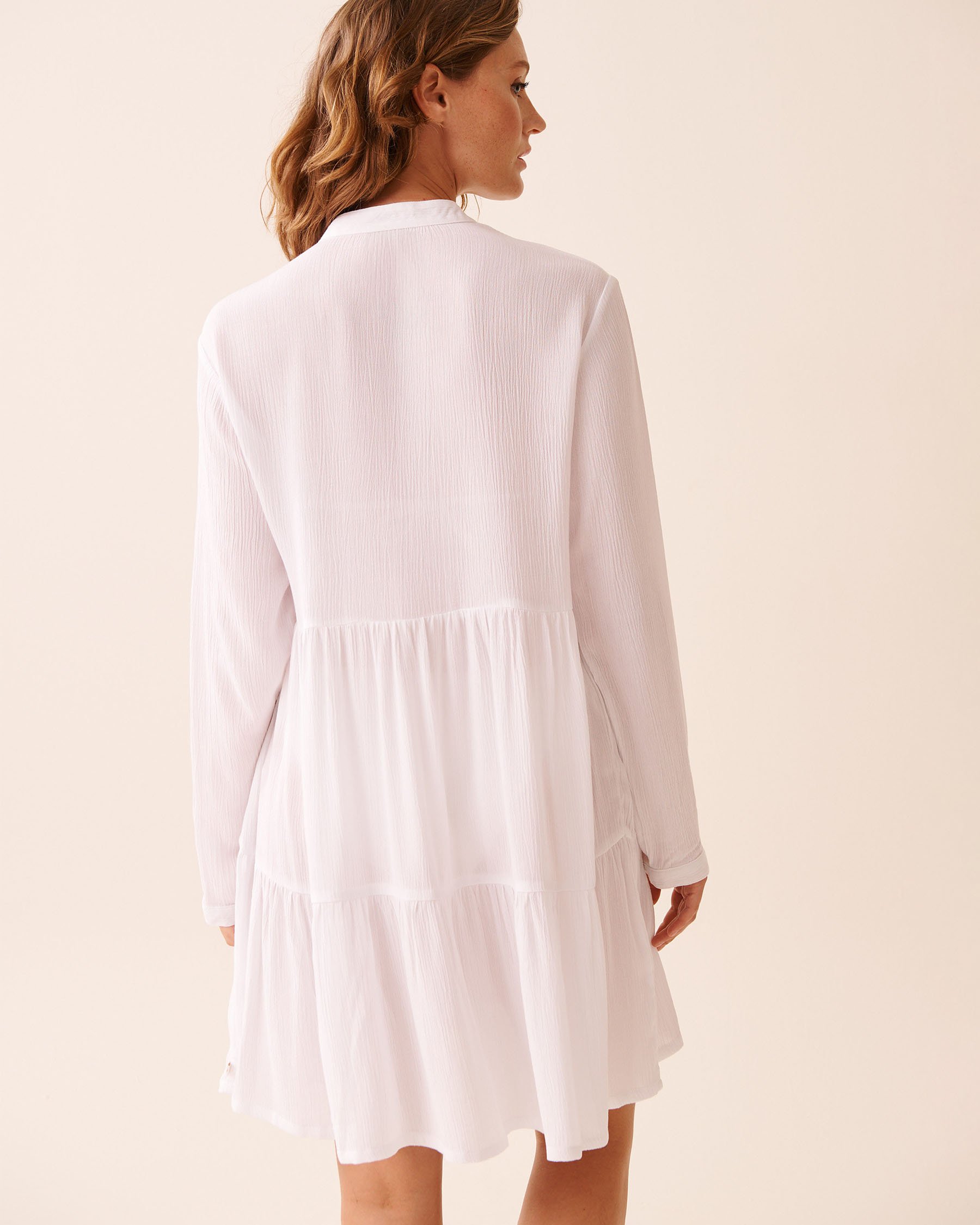 LA VIE EN ROSE AQUA Long Sleeve Tiered Gauze Dress White 80300123 - View4