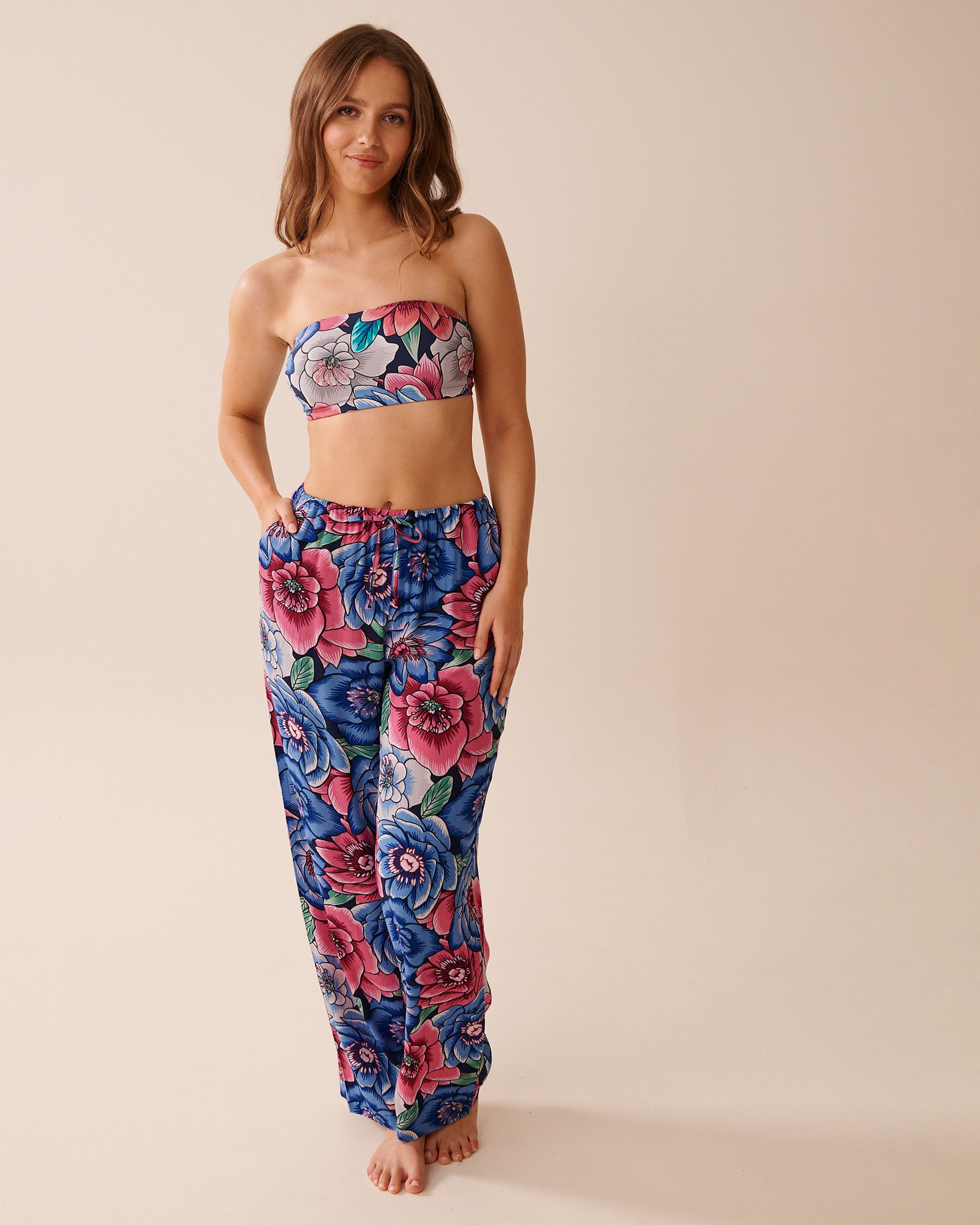 LA VIE EN ROSE AQUA Floral Gauze Pants Floral Pop 80200081 - View4