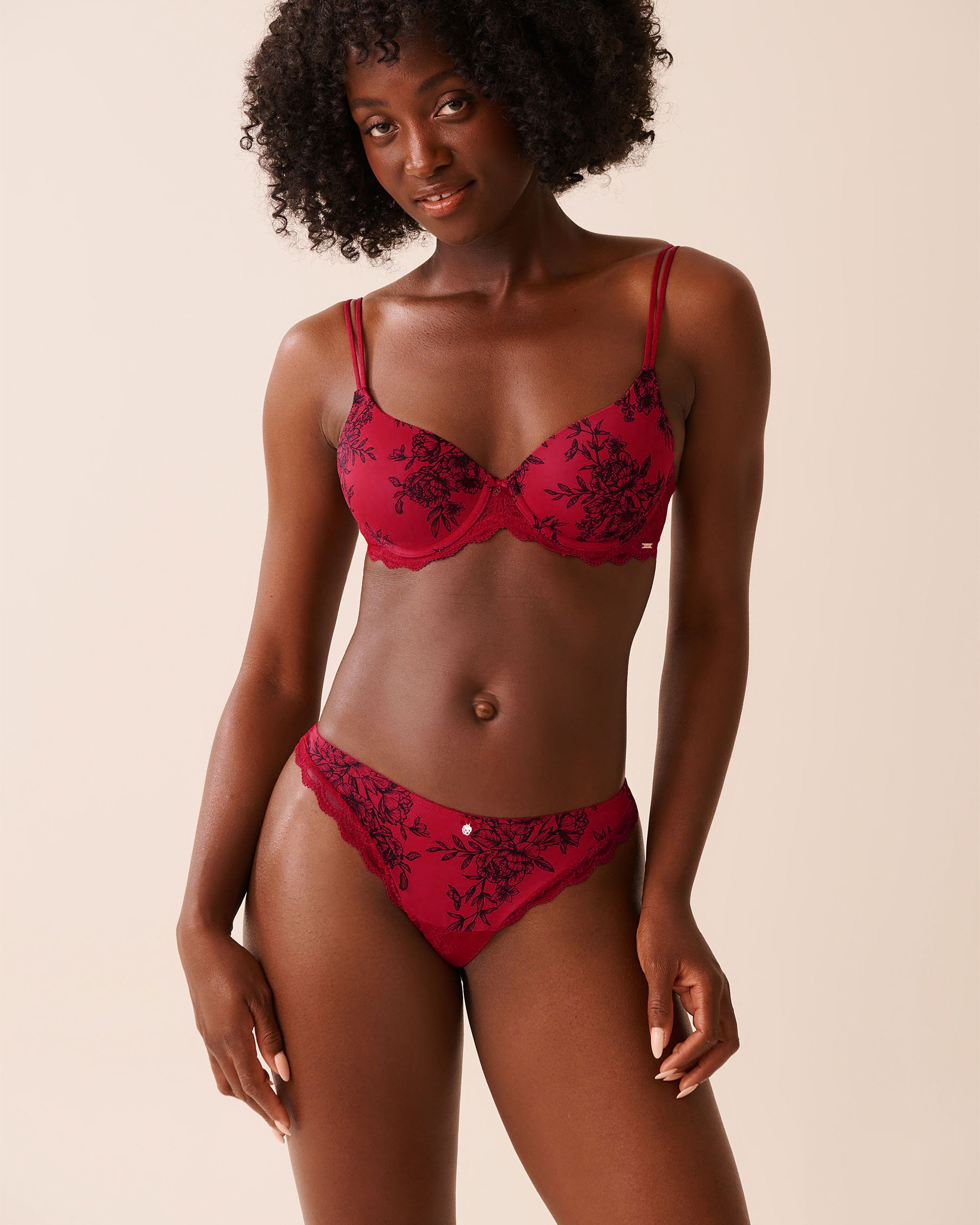 LA VIE EN ROSE Soutien-gorge doublure légère microfibre et dentelle Fleurs rouges et noires 10200548 - View1