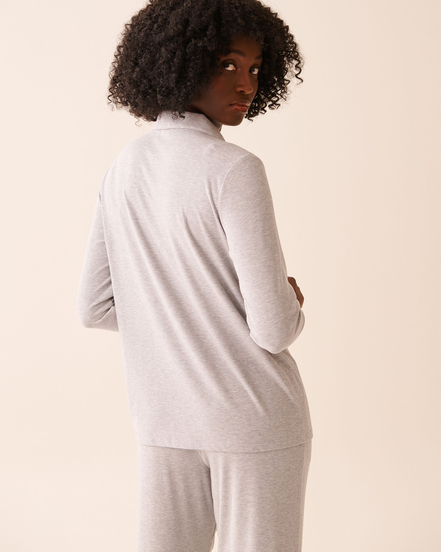 LA VIE EN ROSE Chemisier manches longues en modal côtelé Gris 60100173 - View2