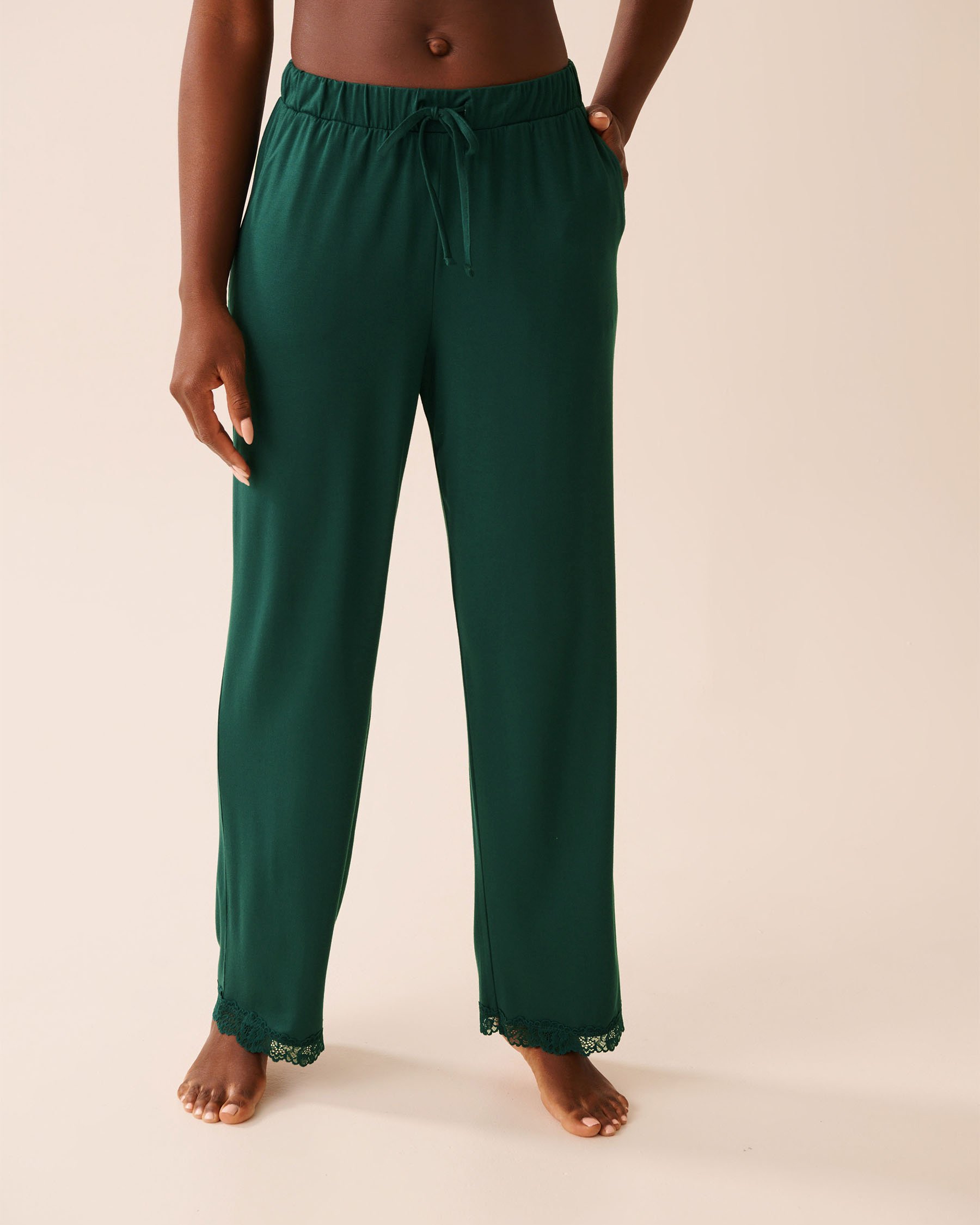 LA VIE EN ROSE Lace Trim Modal Pants Fir Green 60200158 - View1