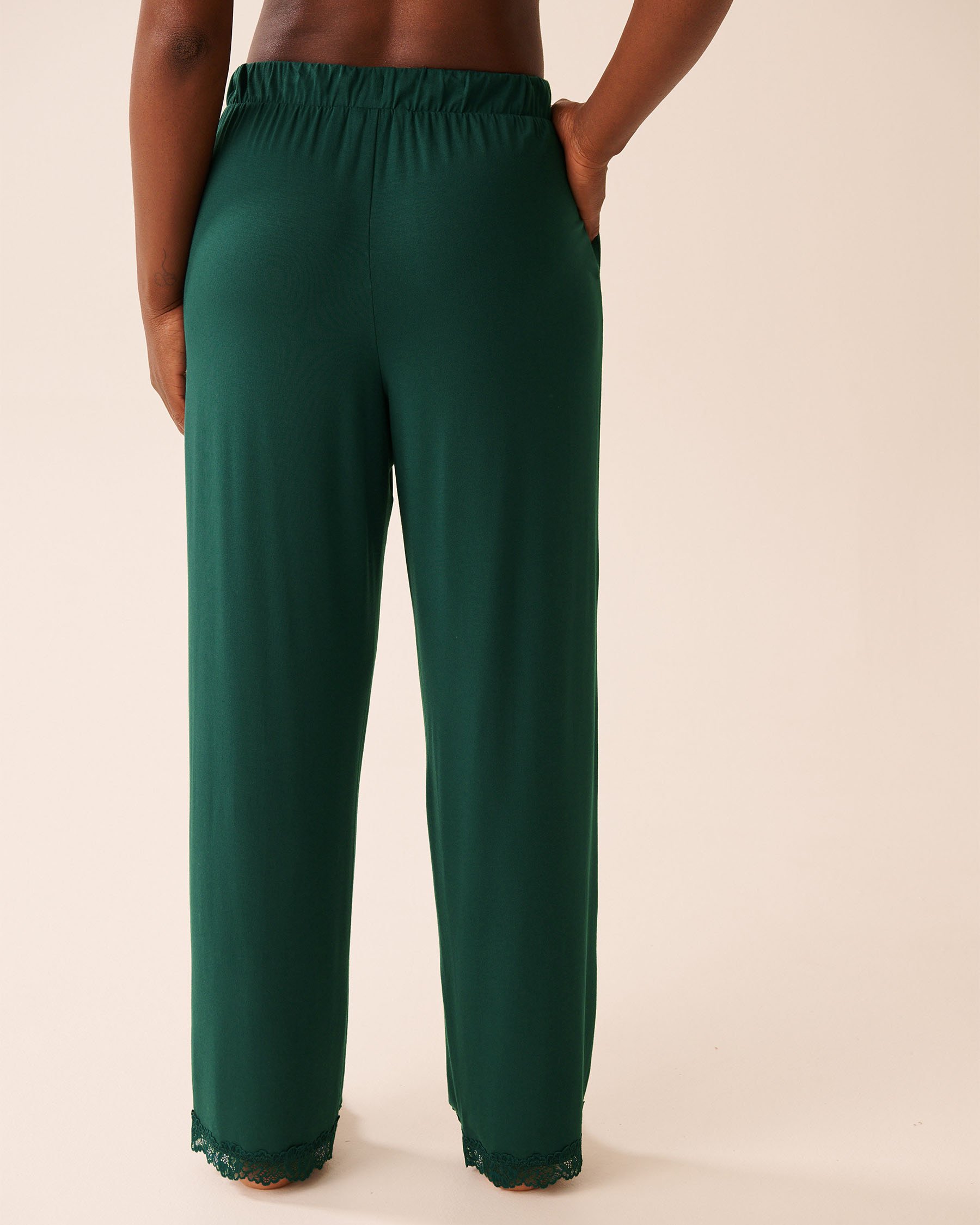 LA VIE EN ROSE Lace Trim Modal Pants Fir Green 60200158 - View2