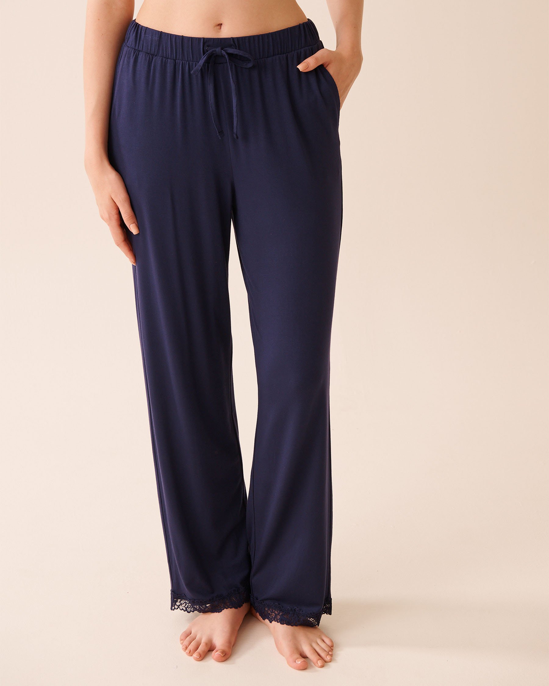 LA VIE EN ROSE Lace Trim Modal Pants Evening Blue 60200158 - View1