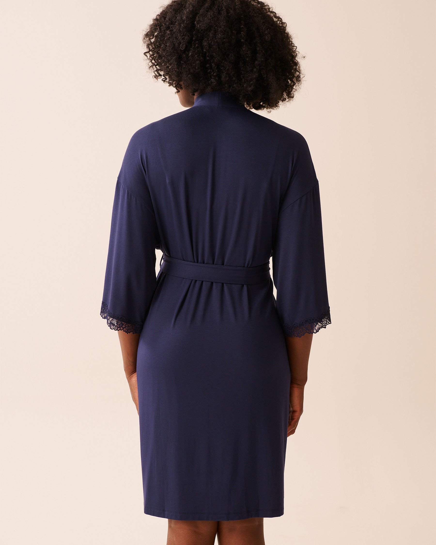 LA VIE EN ROSE Lace Trim Modal Kimono Evening Blue 60600108 - View2