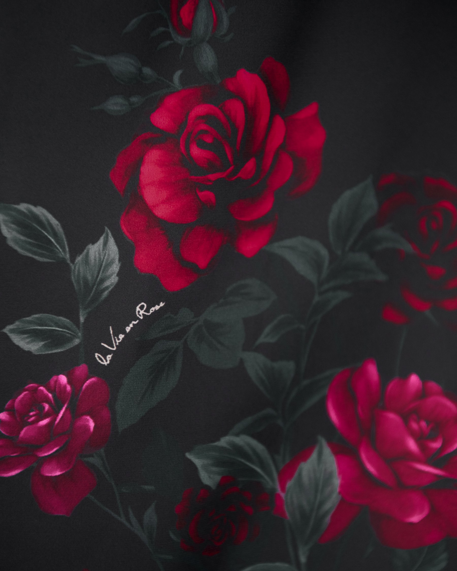 LA VIE EN ROSE Red Rose Print Long Satin Nightie Black/Red Roses 60500211 - View5