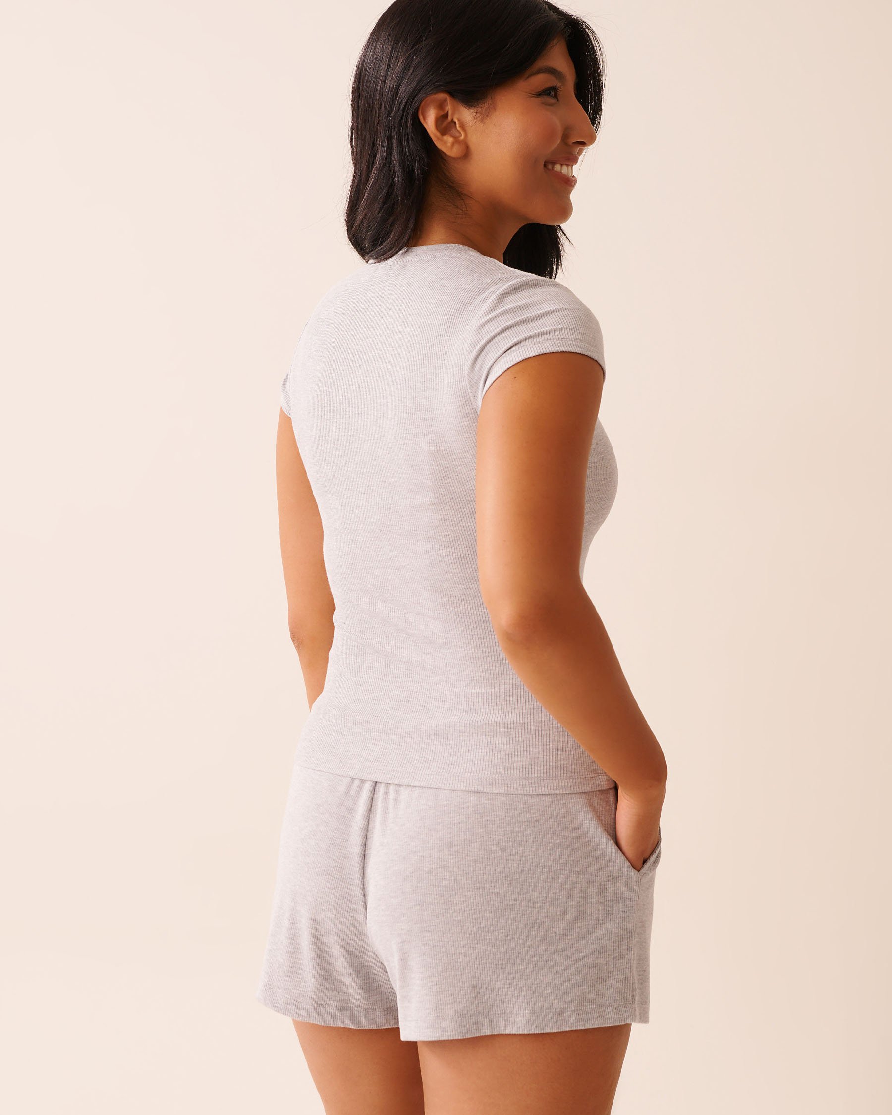 LA VIE EN ROSE Ribbed Modal T-shirt Grey 60100172 - View2