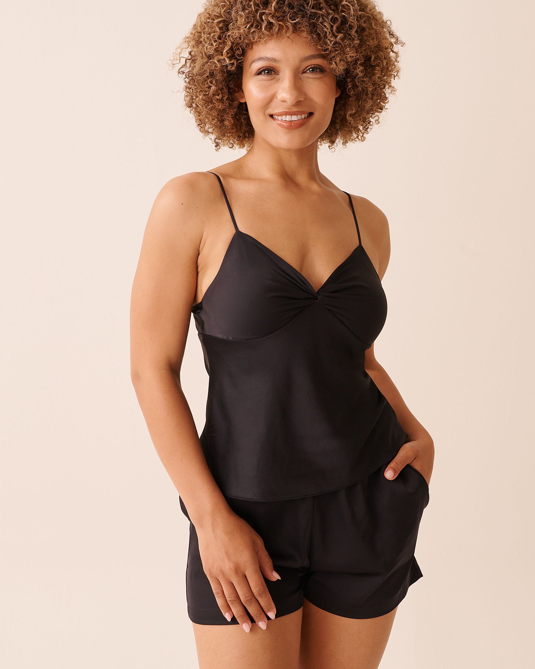 LA VIE EN ROSE Twist Knot Satin Cami Black 60100162 - View1