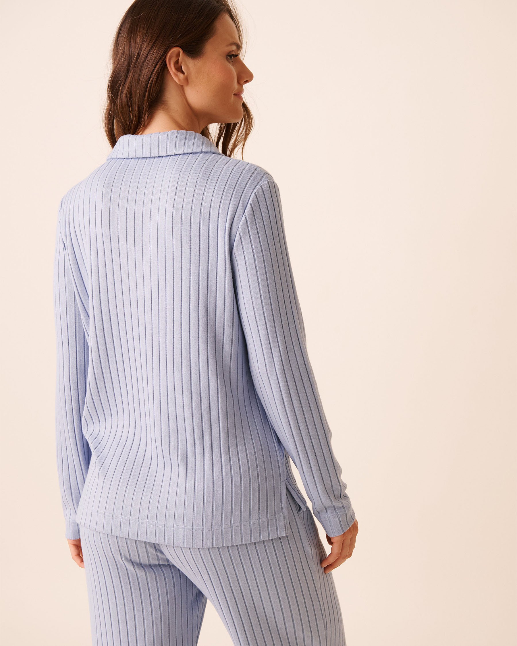 LA VIE EN ROSE Ribbed Long Sleeve Shirt Cloudy Blue 50100116 - View2