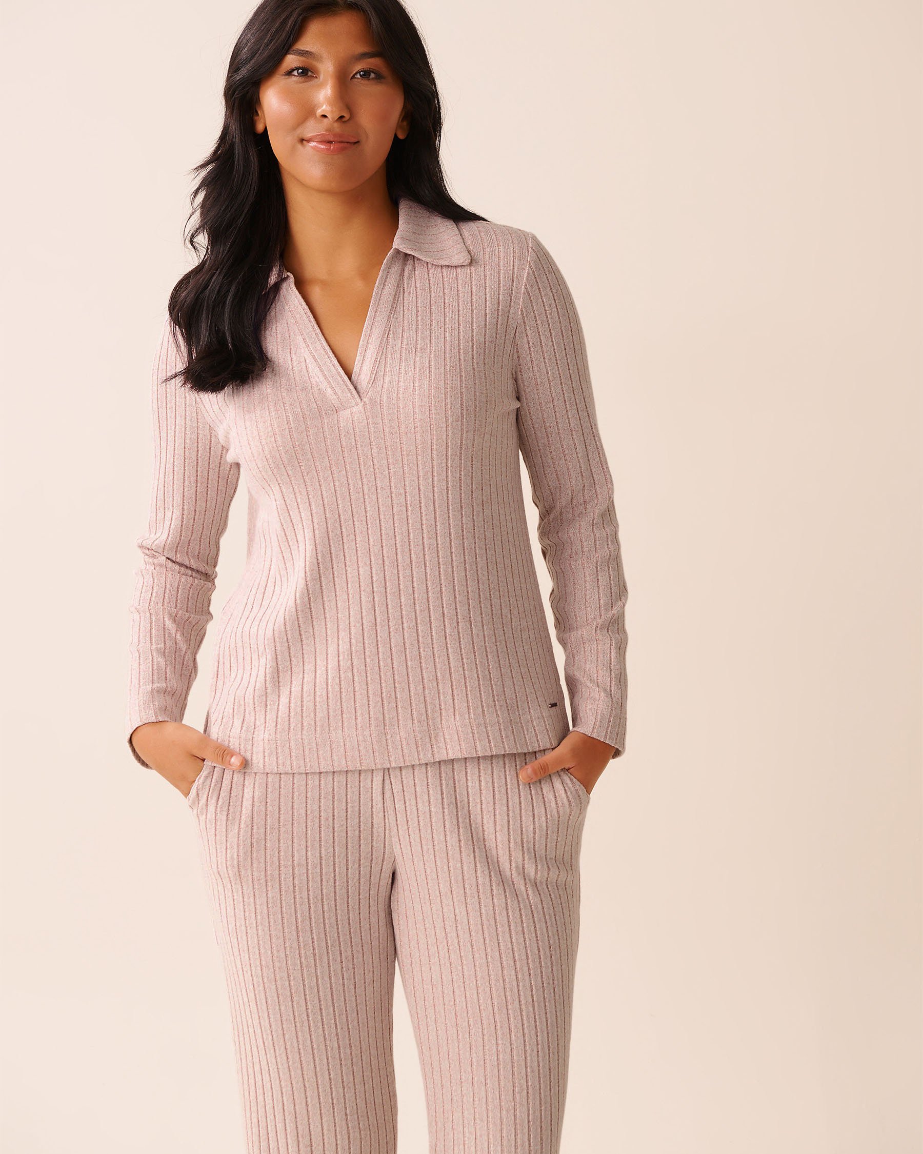 LA VIE EN ROSE Ribbed Long Sleeve Shirt Blush Pink 50100116 - View1