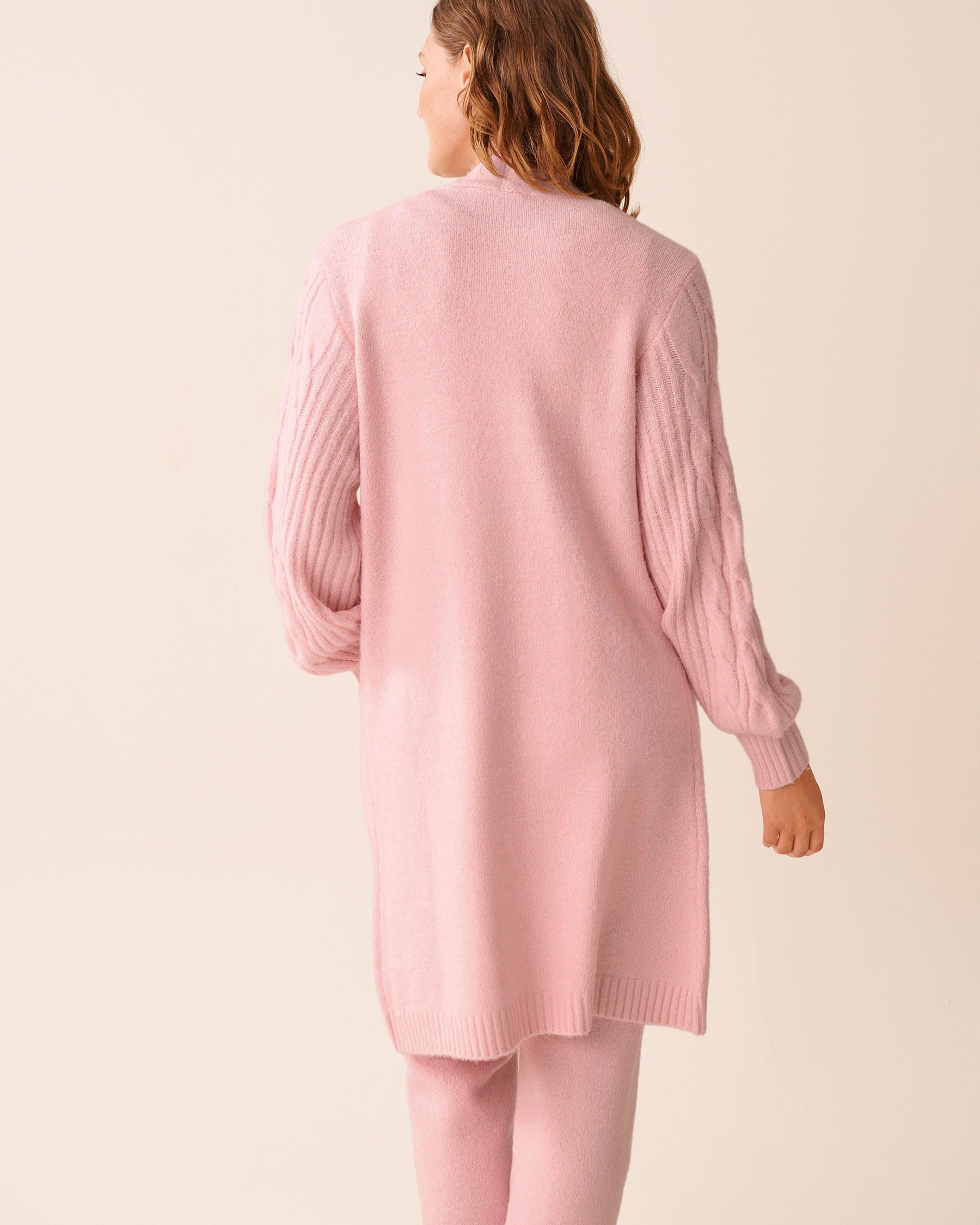 LA VIE EN ROSE Cable Sleeve Knit Long Cardigan Light Pink 50500017 - View2