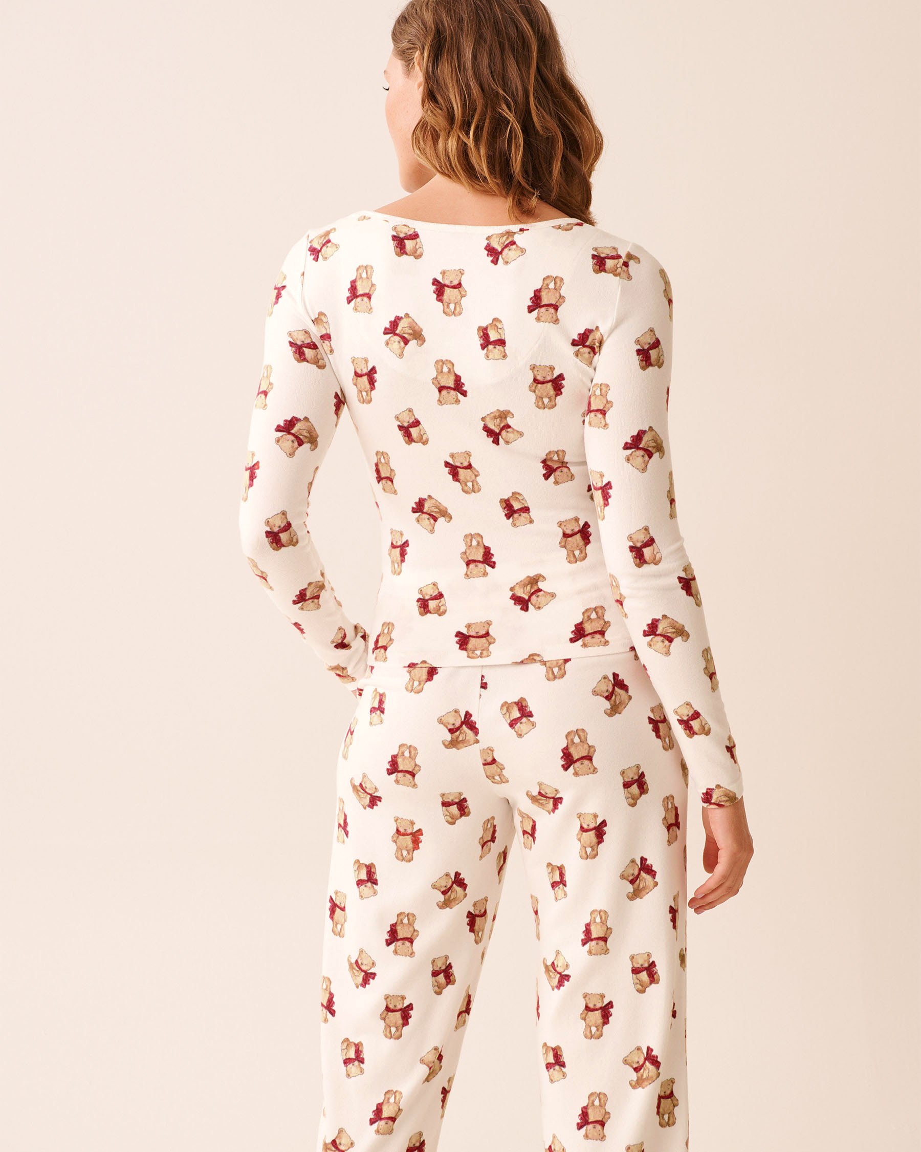 LA VIE EN ROSE Teddy Bear Print Recycled Fibers Long Sleeve Shirt White/Teddy Bears 40100790 - View5