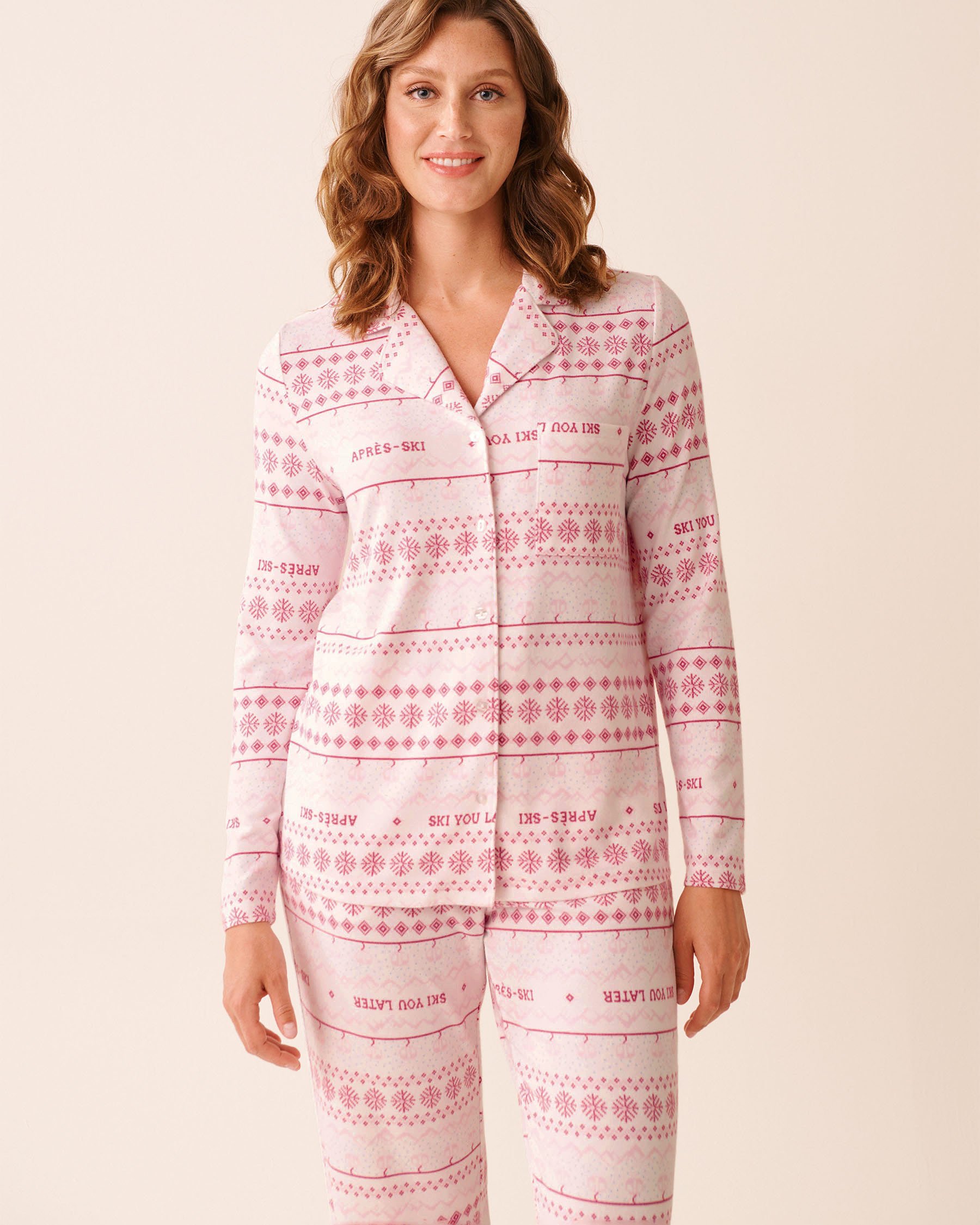 LA VIE EN ROSE Pink Fair Isle Print Recycled Fibers Button-down Shirt Pink Fair Isle 40100793 - View1