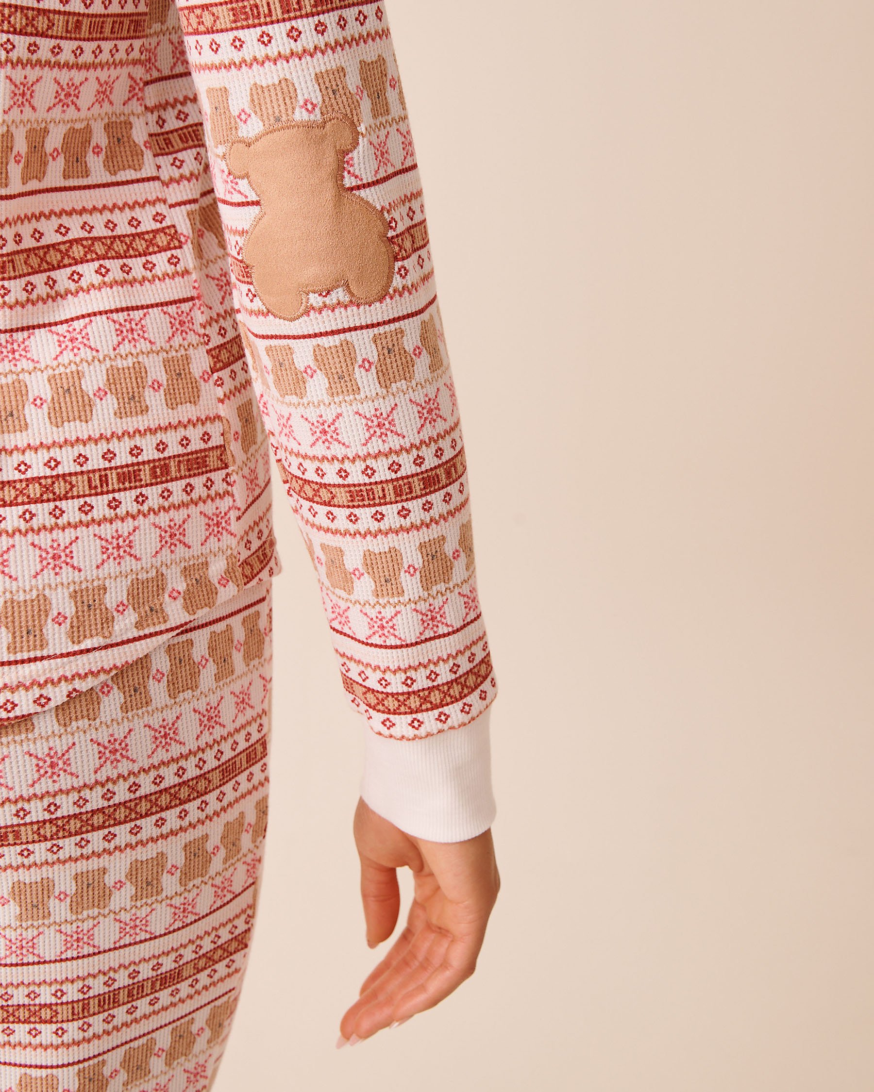 LA VIE EN ROSE Teddy Bear Print Waffle Knit Long Sleeve Shirt Fair Isle/Teddy Bears 40100800 - View5