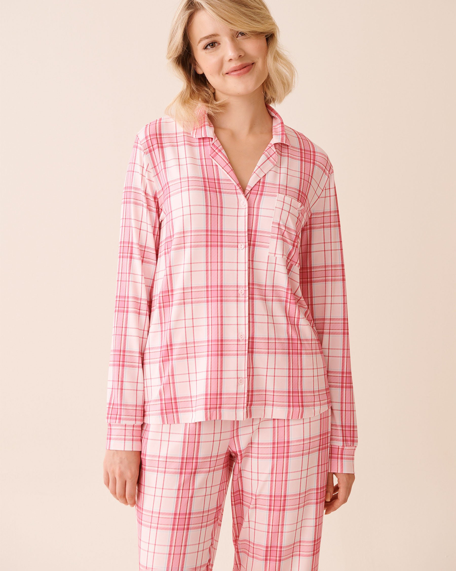 LA VIE EN ROSE Pink Plaid Super Soft Button-down Shirt Pink Plaid 40100801 - View1