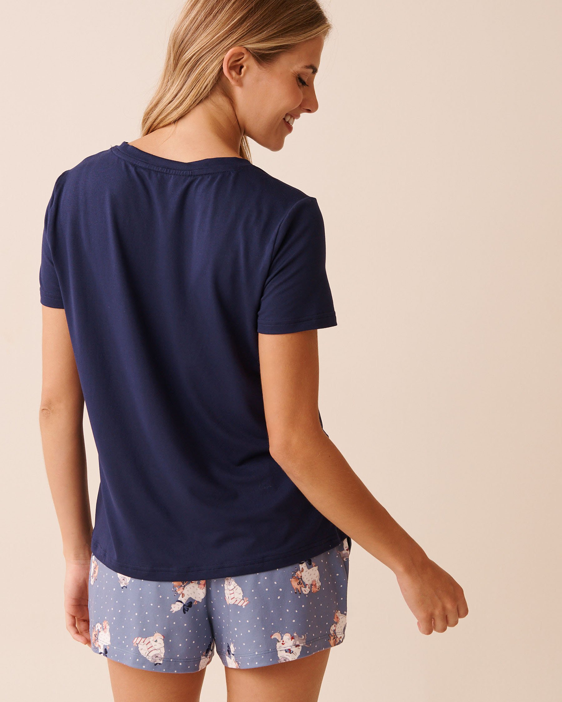 LA VIE EN ROSE Farm Friends Print Super Soft T-shirt Evening Blue 40100806 - View2