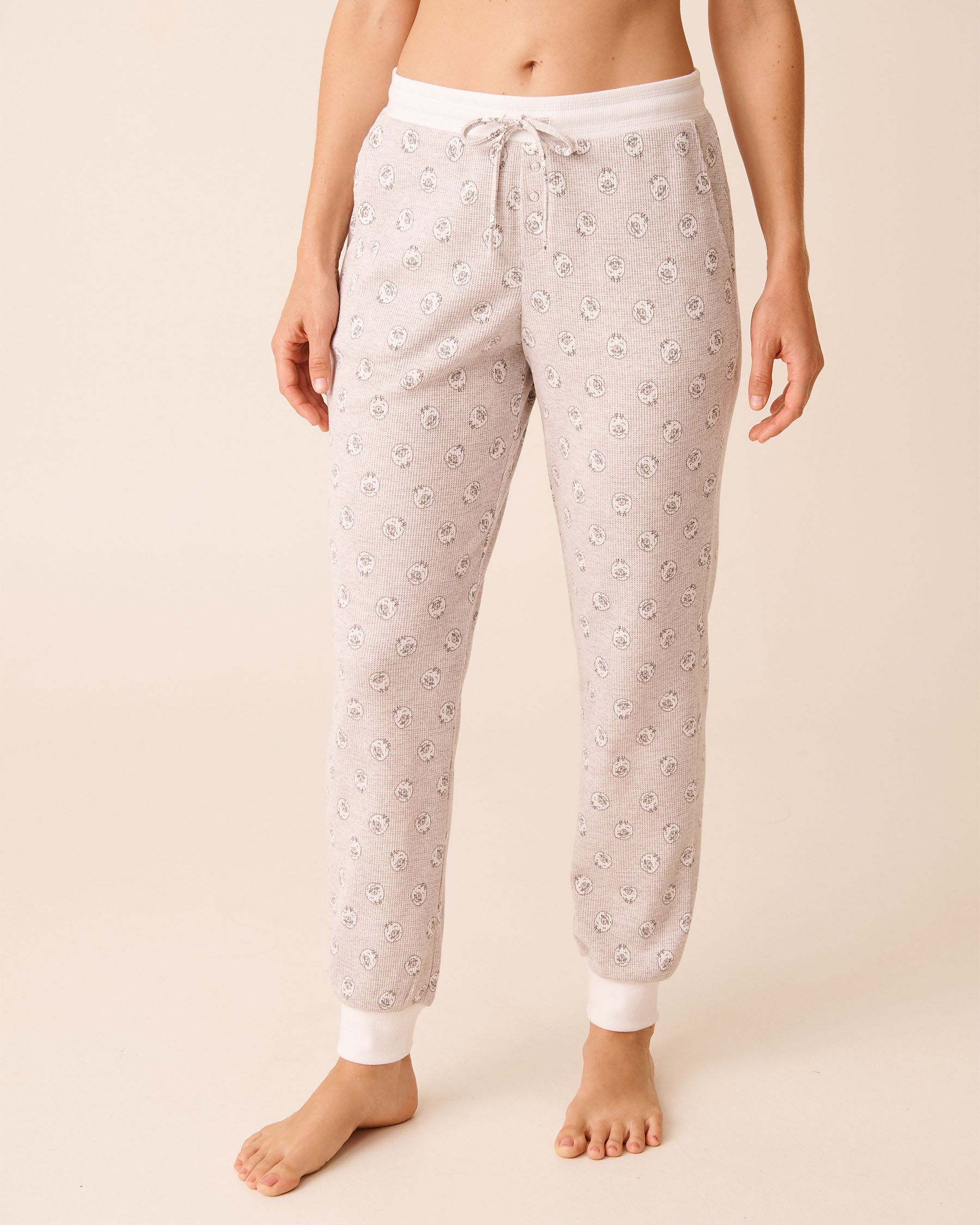 LA VIE EN ROSE Sheep Print Waffle Knit Jogger Pajama Pants Light Grey/Sheep 40200789 - View1