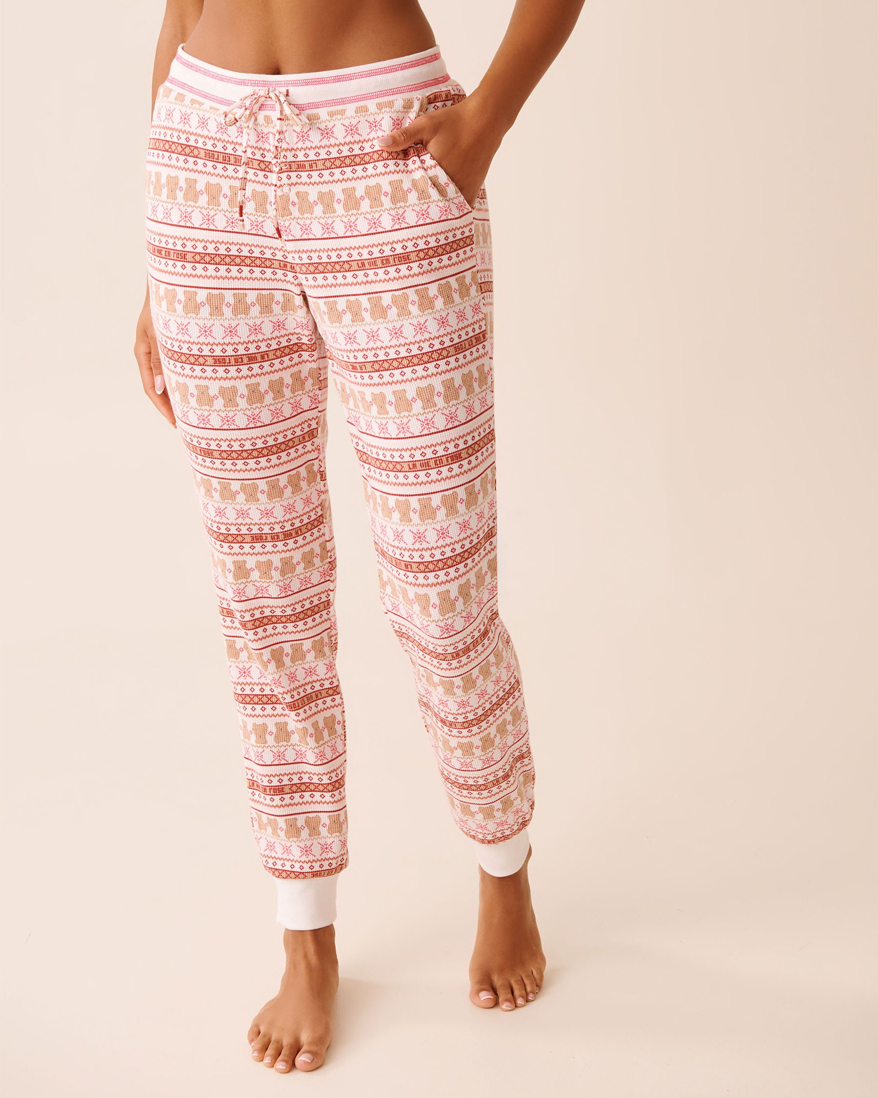LA VIE EN ROSE Teddy Bear Print Waffle Knit Jogger Pajama Pants Fair Isle/Teddy Bears 40200789 - View1
