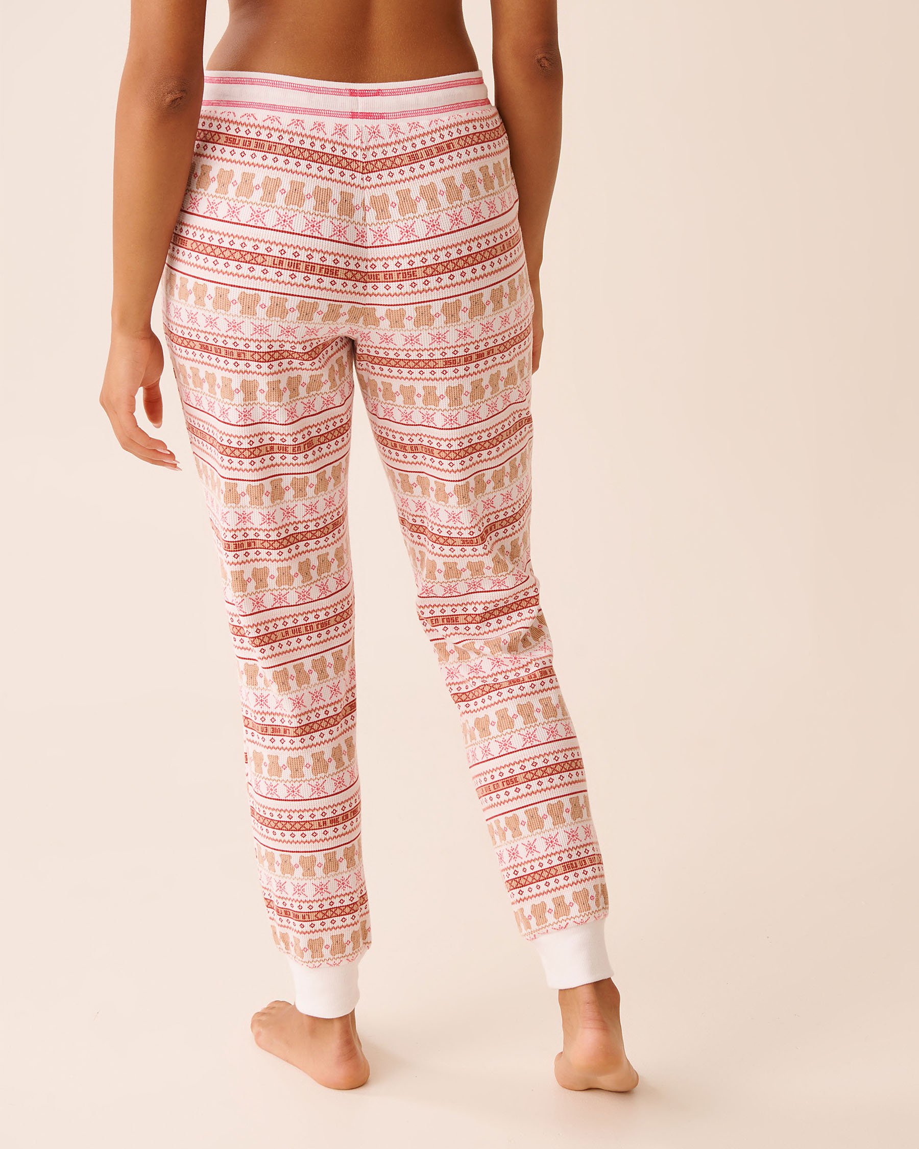 LA VIE EN ROSE Teddy Bear Print Waffle Knit Jogger Pajama Pants Fair Isle/Teddy Bears 40200789 - View2