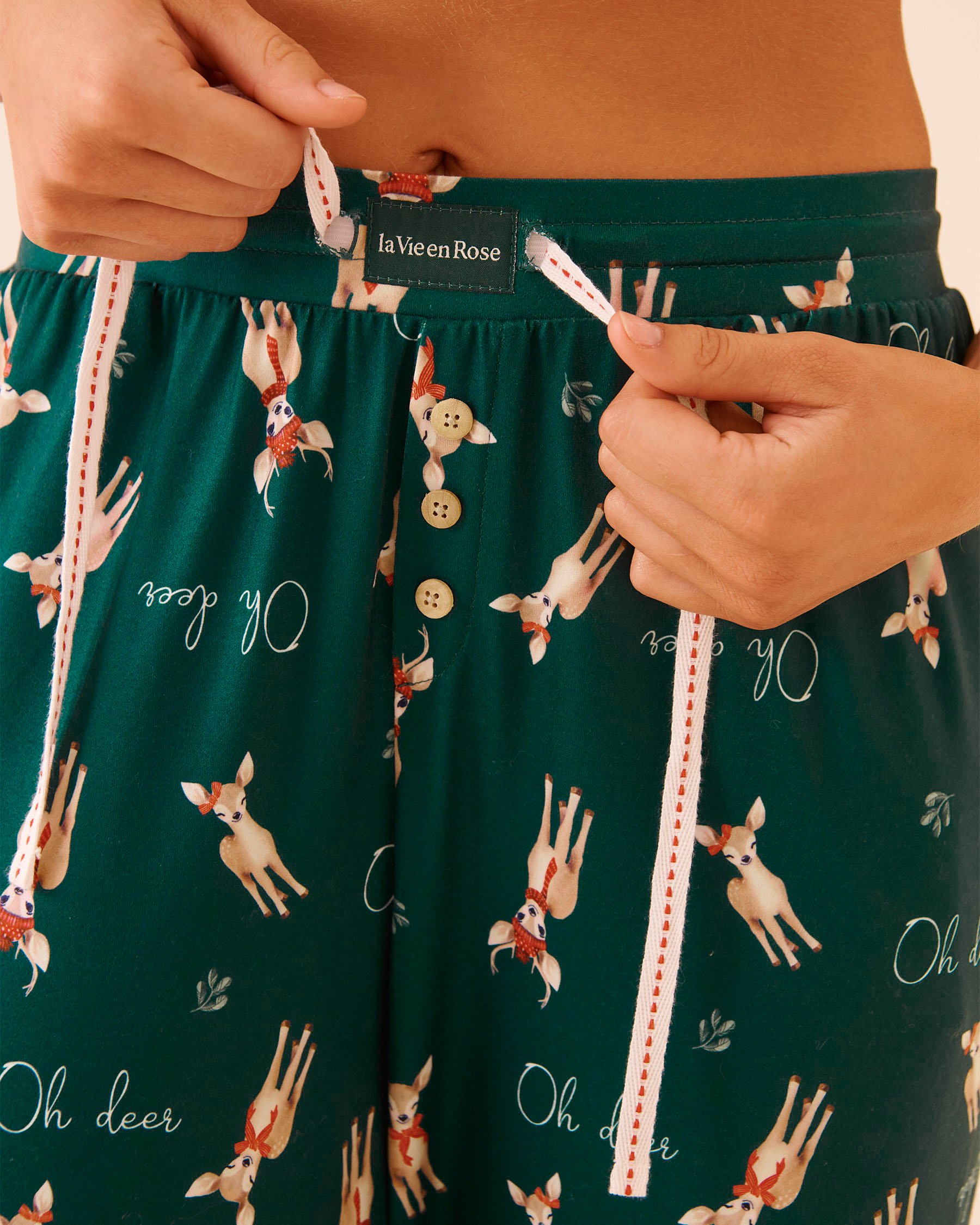 LA VIE EN ROSE Deer Print Super Soft Pajama Pants Fir Green/Deers 40200794 - View5