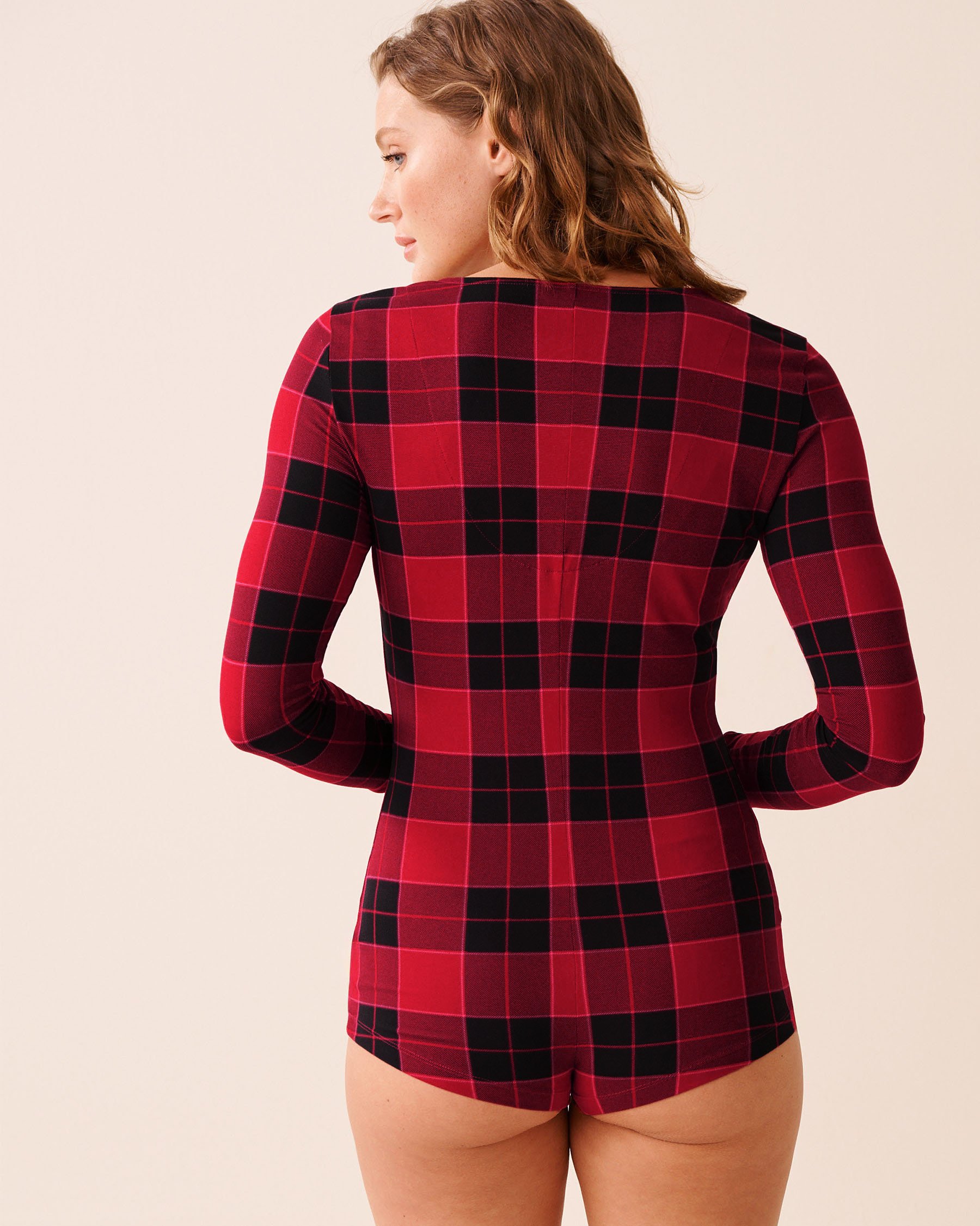LA VIE EN ROSE Buffalo Plaid Super Soft Long Sleeve Romper Buffalo Plaid 40300064 - View5