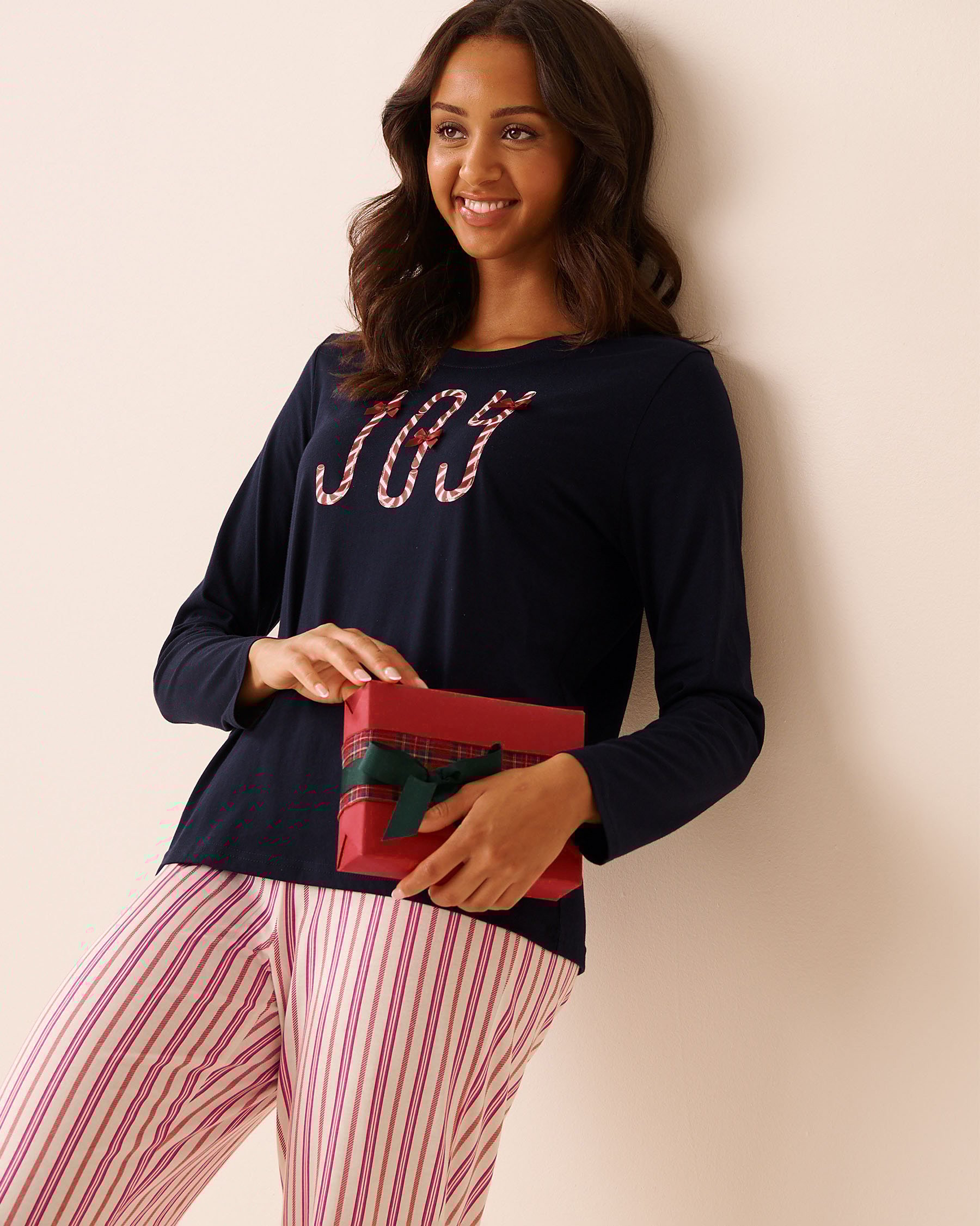 LA VIE EN ROSE Candy Cane Print Cotton PJ Set Blue/Candy Cane 40400087 - View3