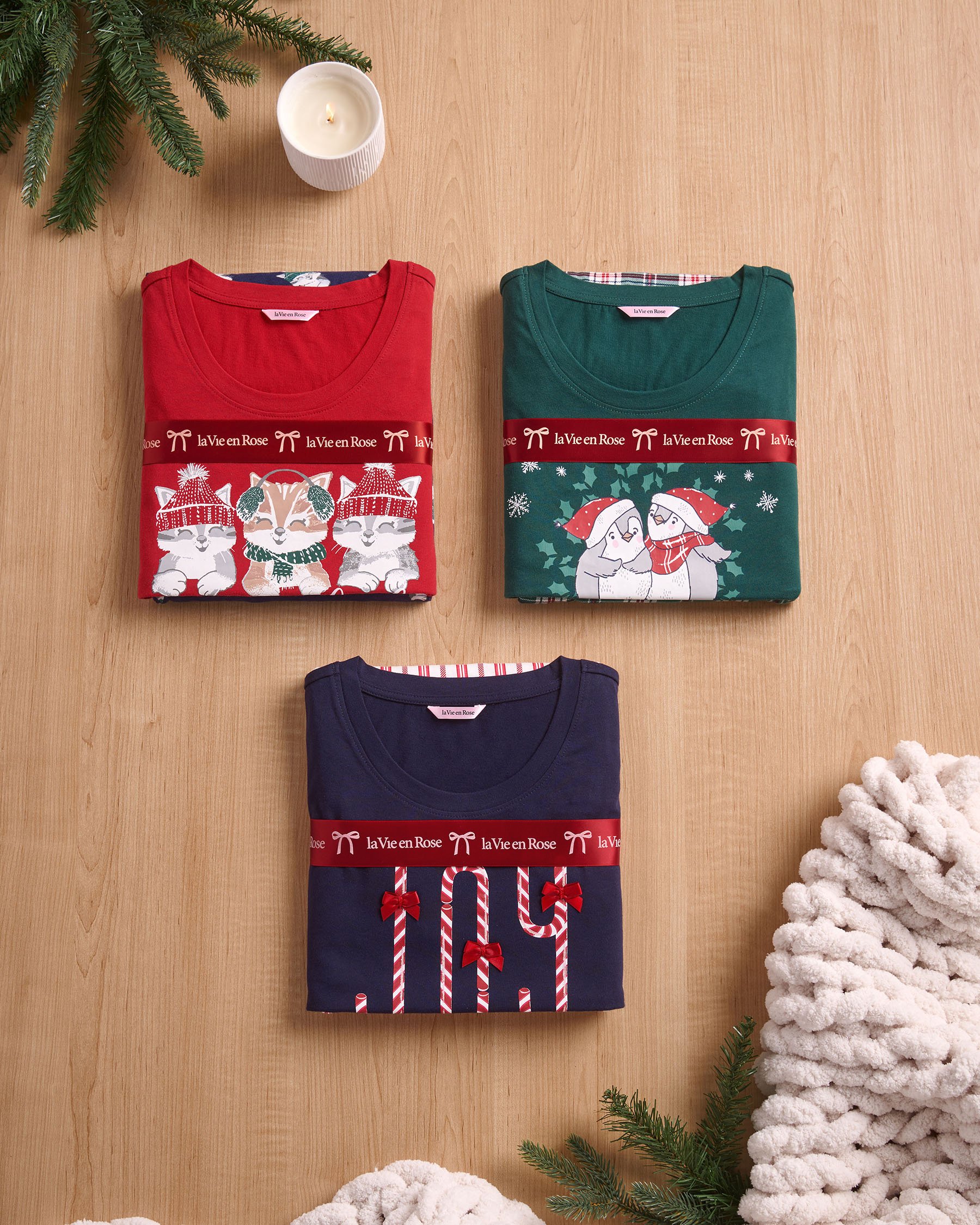 LA VIE EN ROSE Candy Cane Print Cotton PJ Set Blue/Candy Cane 40400087 - View6