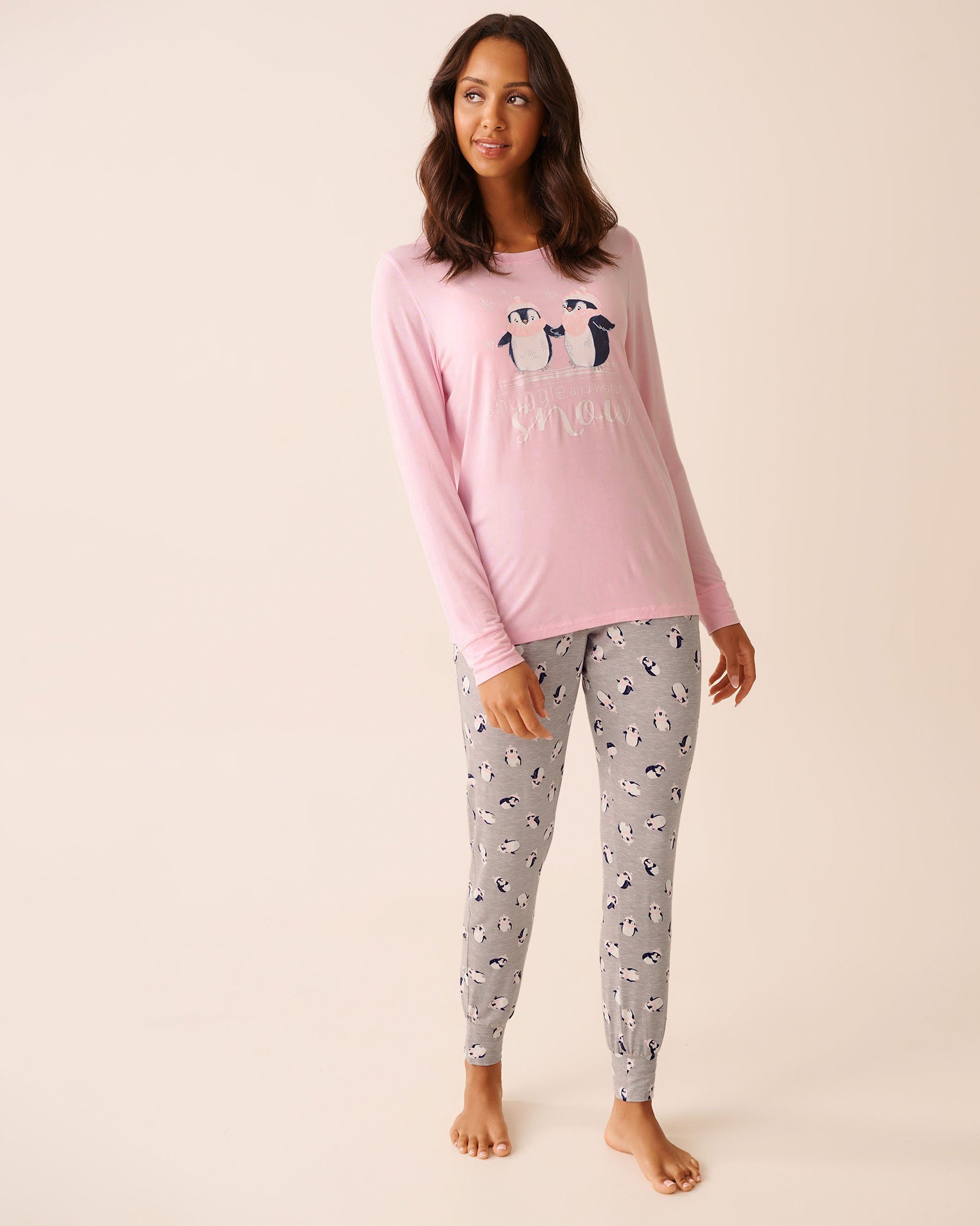 LA VIE EN ROSE Penguin Print Long Sleeve PJ Set Pink/Penguins 40400088 - View1