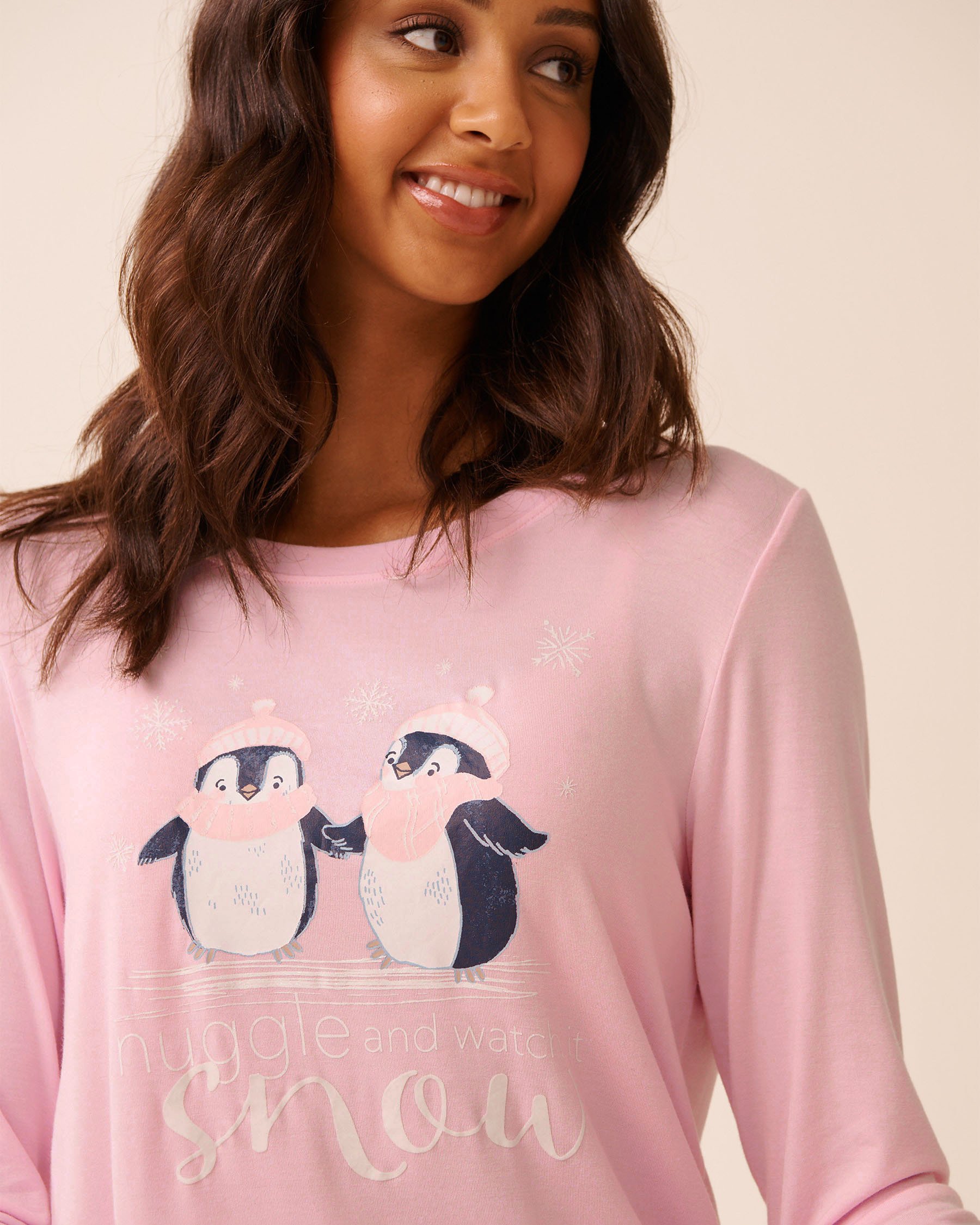 LA VIE EN ROSE Penguin Print Long Sleeve PJ Set Pink/Penguins 40400088 - View4
