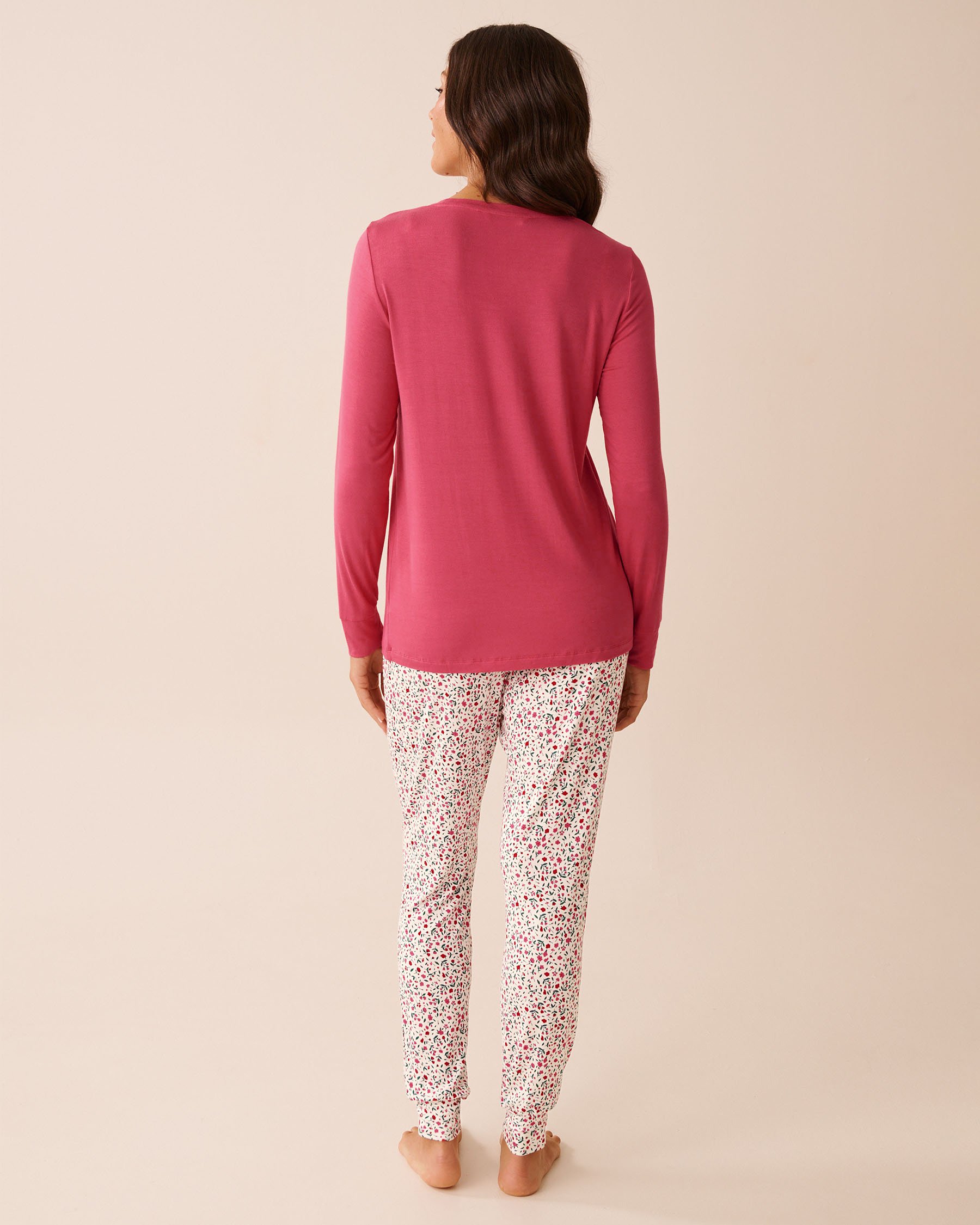 LA VIE EN ROSE Red Floral Print Long Sleeve PJ Set Red/Flowers 40400088 - View2