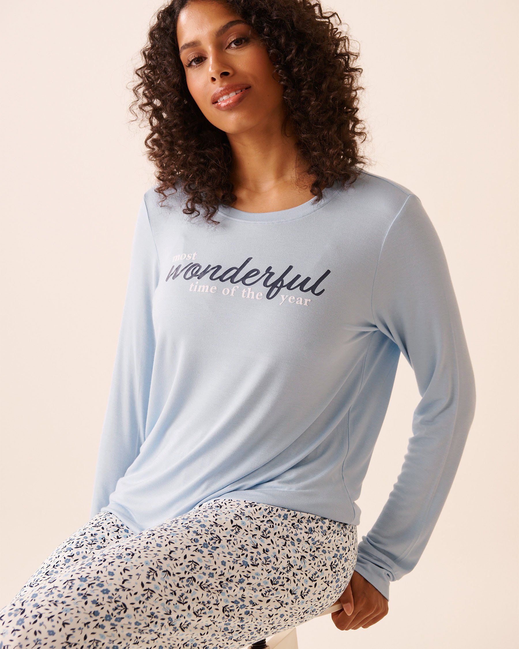 LA VIE EN ROSE Blue Floral Print Long Sleeve PJ Set Blue/Flowers 40400088 - View3