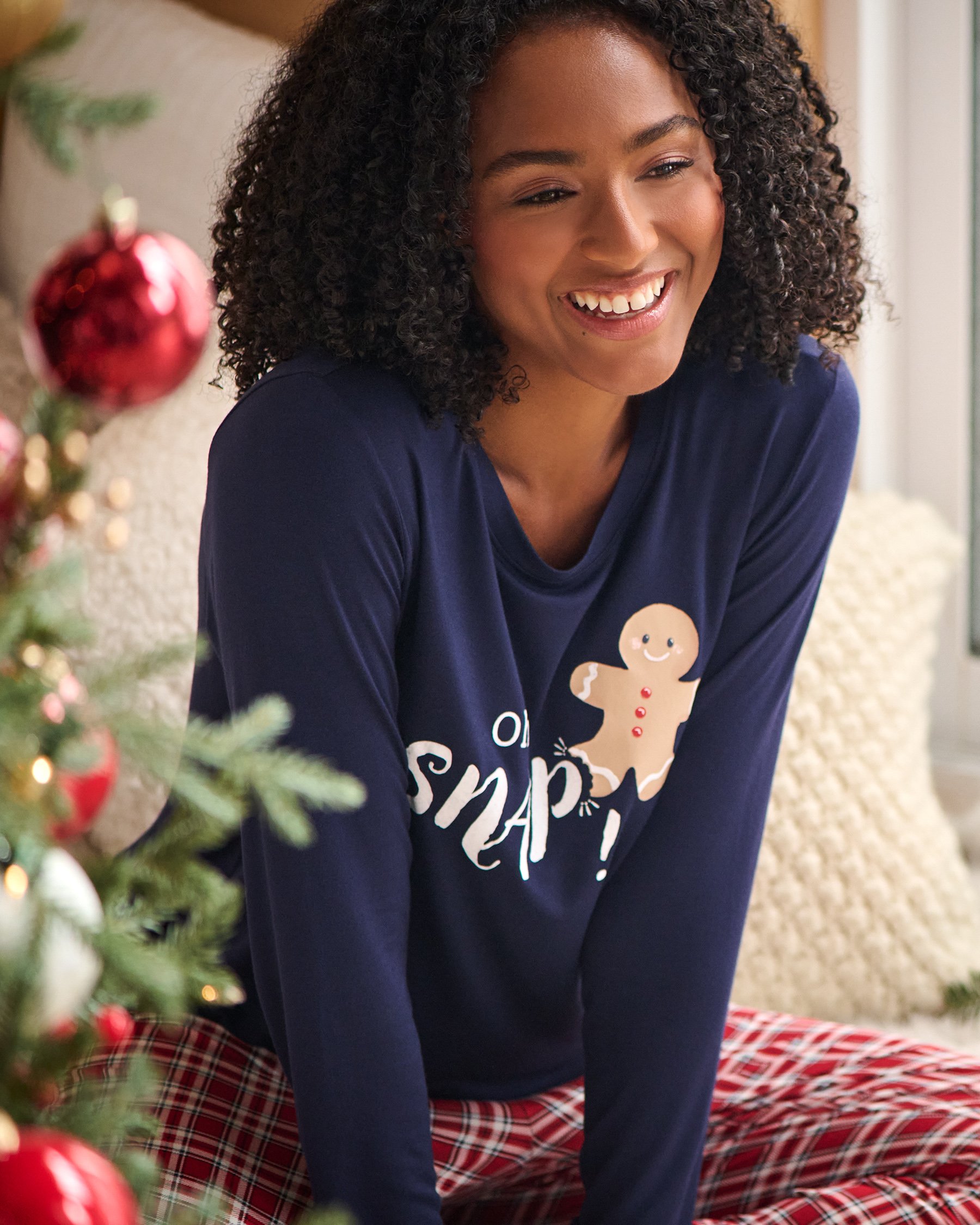 LA VIE EN ROSE Gingerbread Print Long Sleeve PJ Set Blue/Gingerbread 40400088 - View2