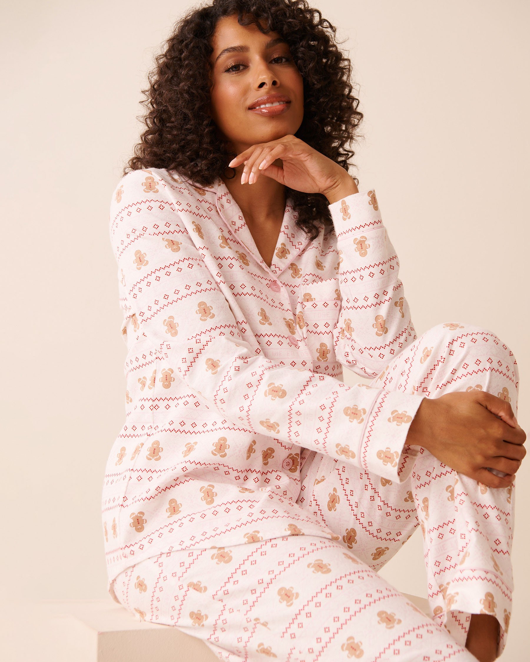 LA VIE EN ROSE Gingerbread Print Flannel PJ Set Fair Isle/Gingerbread 40400089 - View1