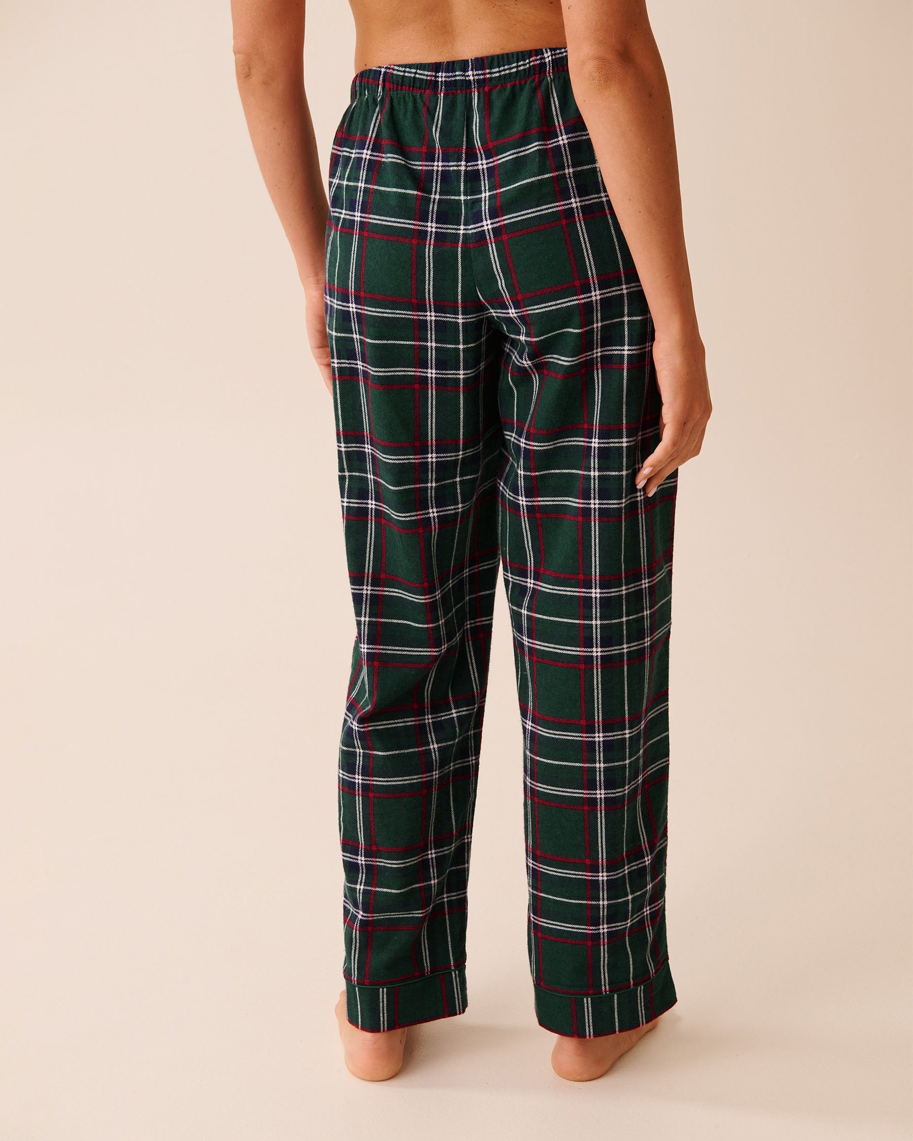 LA VIE EN ROSE Green Plaid Flannel PJ Set Green Plaid 40400089 - View5