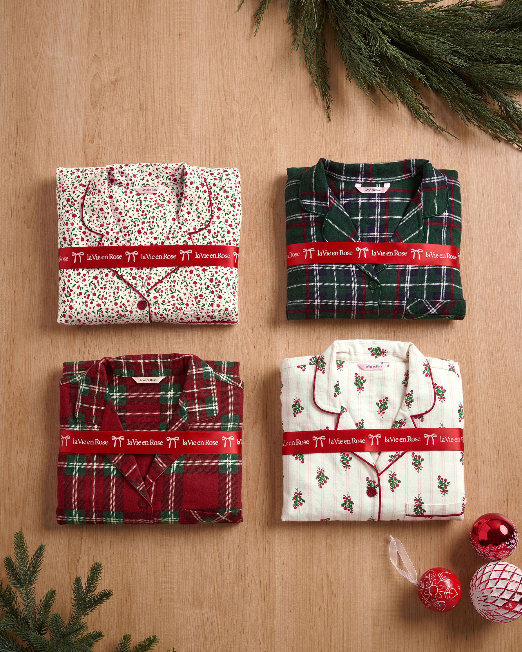 LA VIE EN ROSE Green Plaid Flannel PJ Set Green Plaid 40400089 - View7