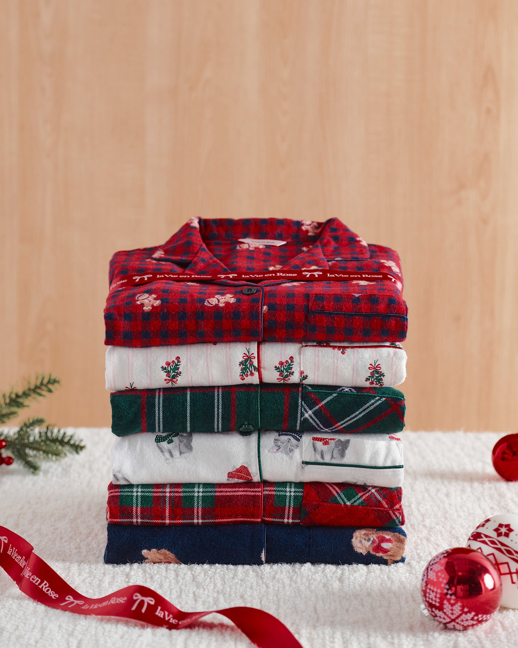 LA VIE EN ROSE Green Plaid Flannel PJ Set Green Plaid 40400089 - View8