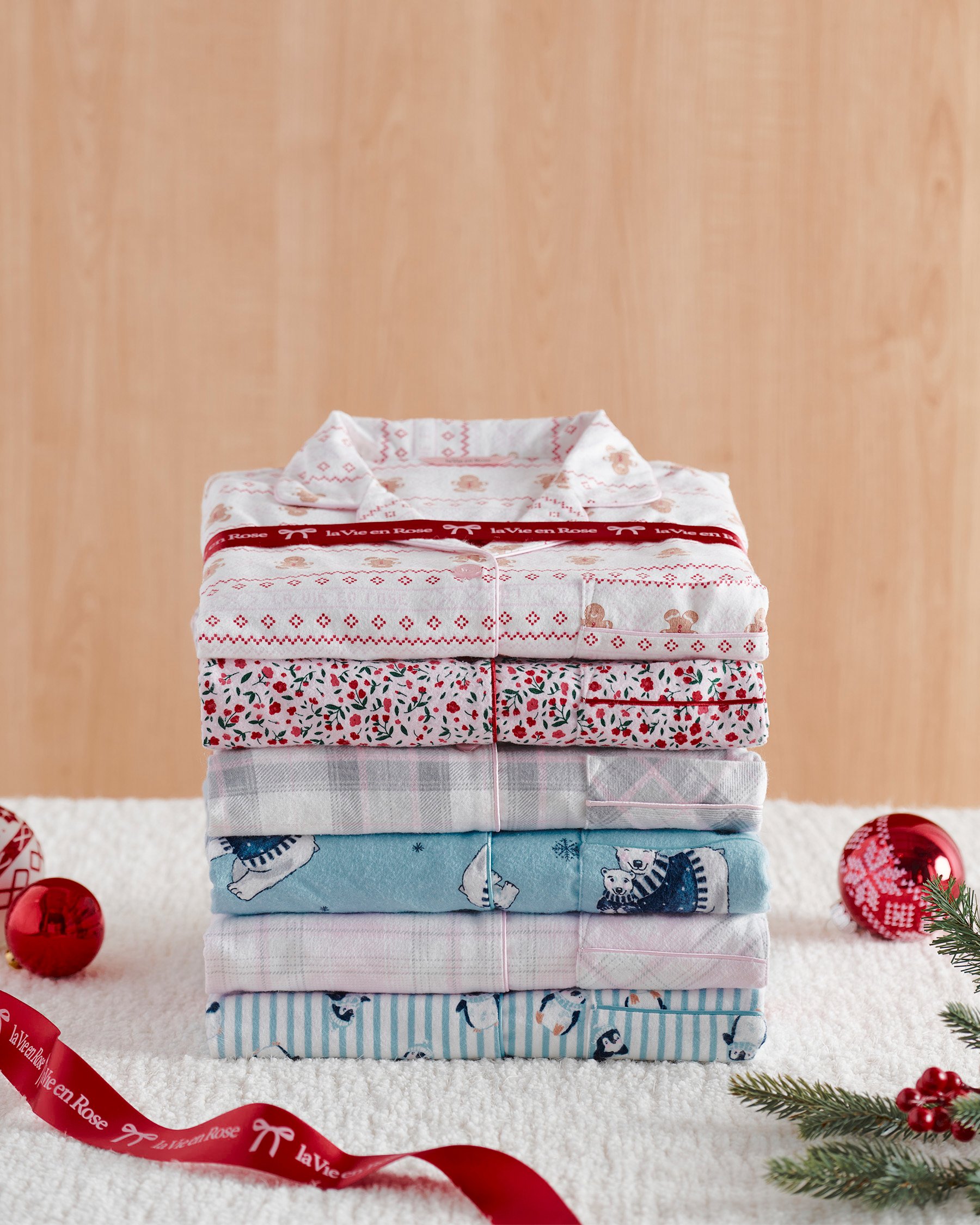 LA VIE EN ROSE Penguin Print Flannel PJ Set Blue Stripe/Penguins 40400089 - View8