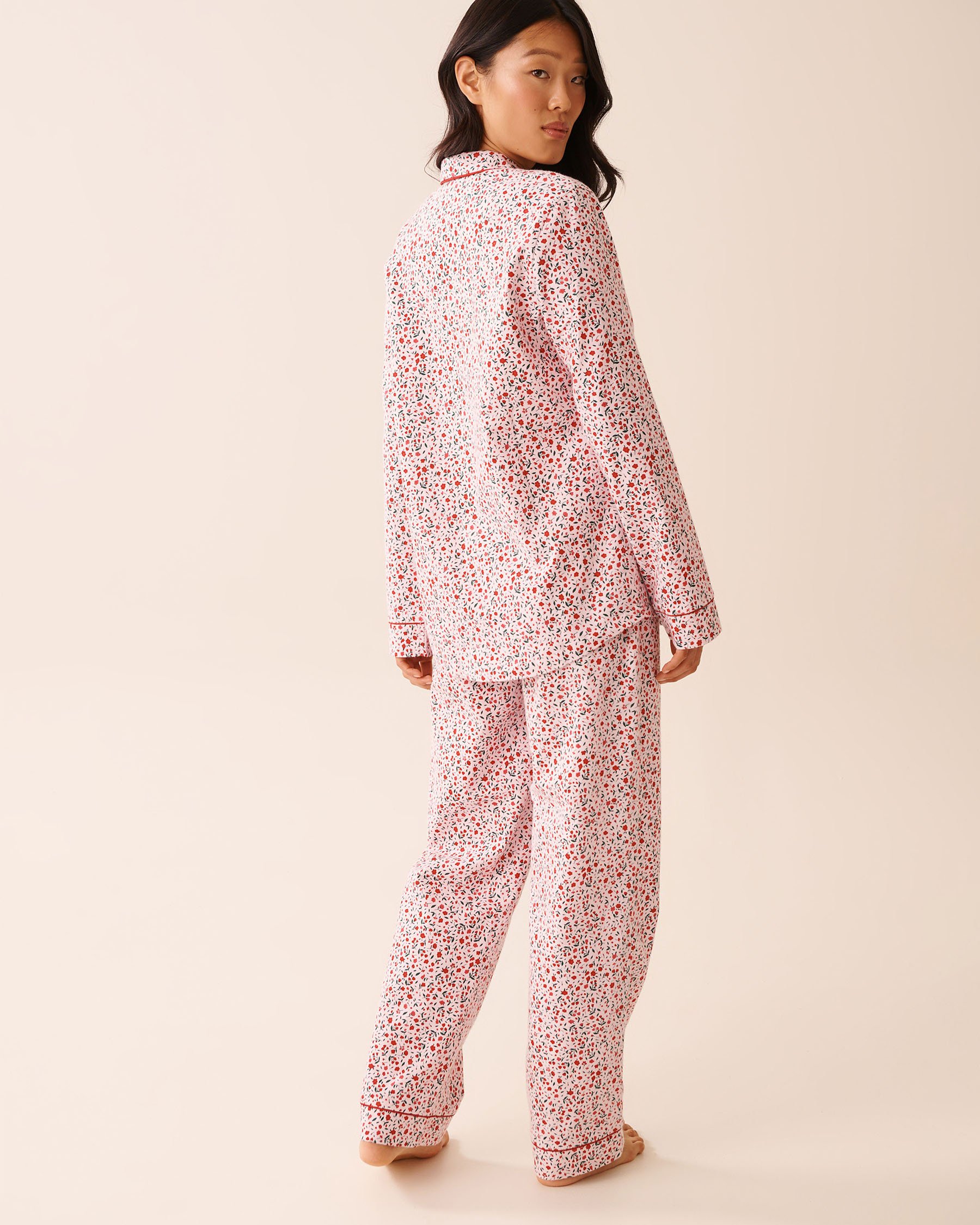 LA VIE EN ROSE Red Floral Print Flannel PJ Set Red Floral 40400089 - View2