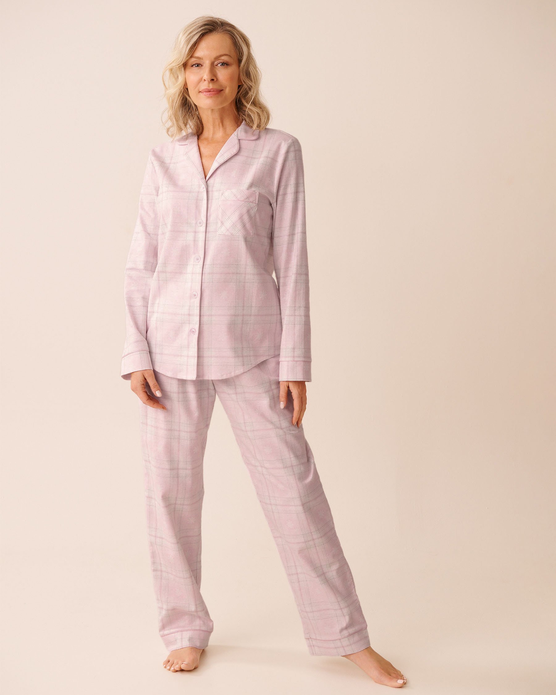LA VIE EN ROSE Pink Plaid Flannel PJ Set Light Pink Plaid 40400089 - View1