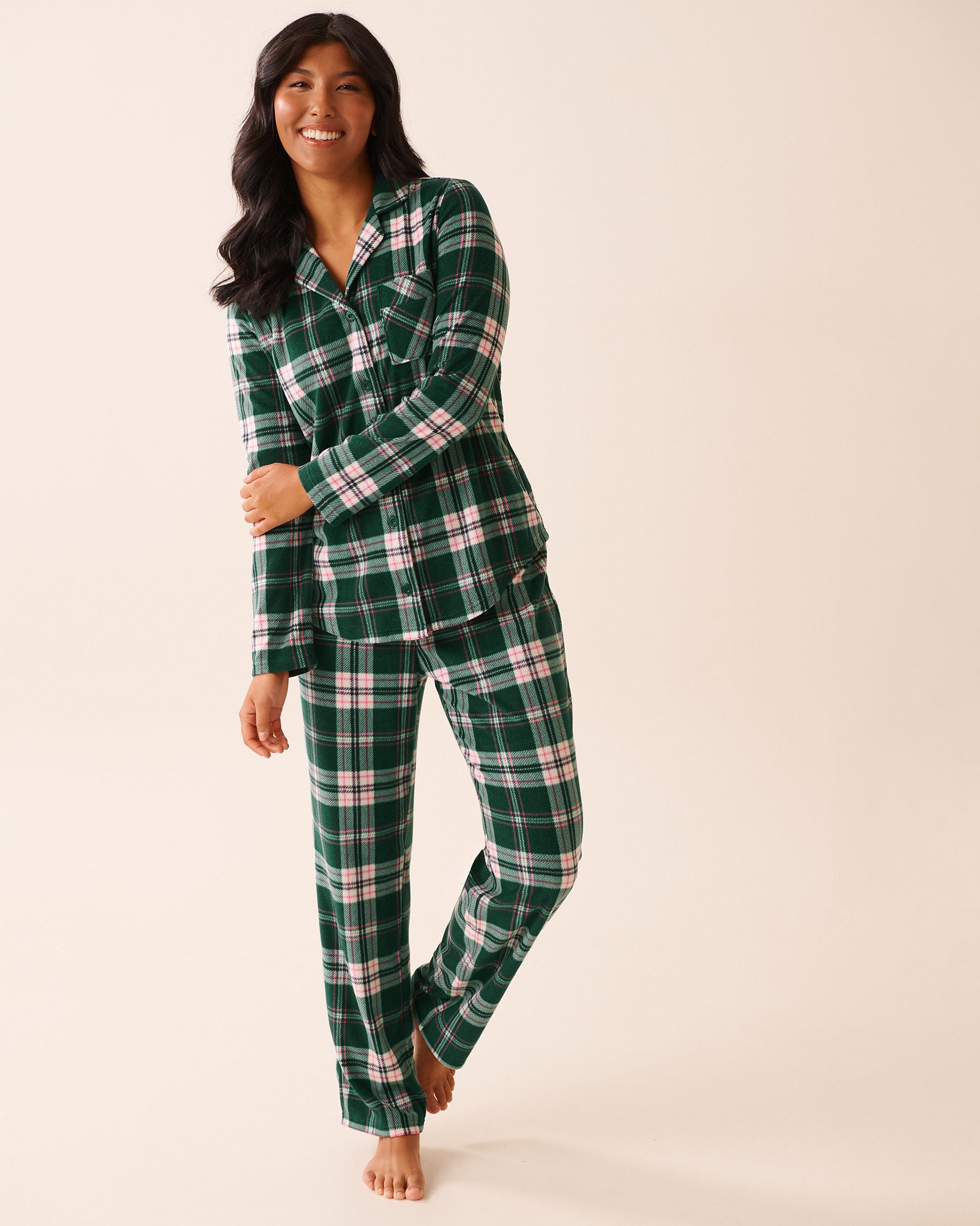 LA VIE EN ROSE Green Plaid Microfleece PJ Set Green Plaid 40400090 - View1