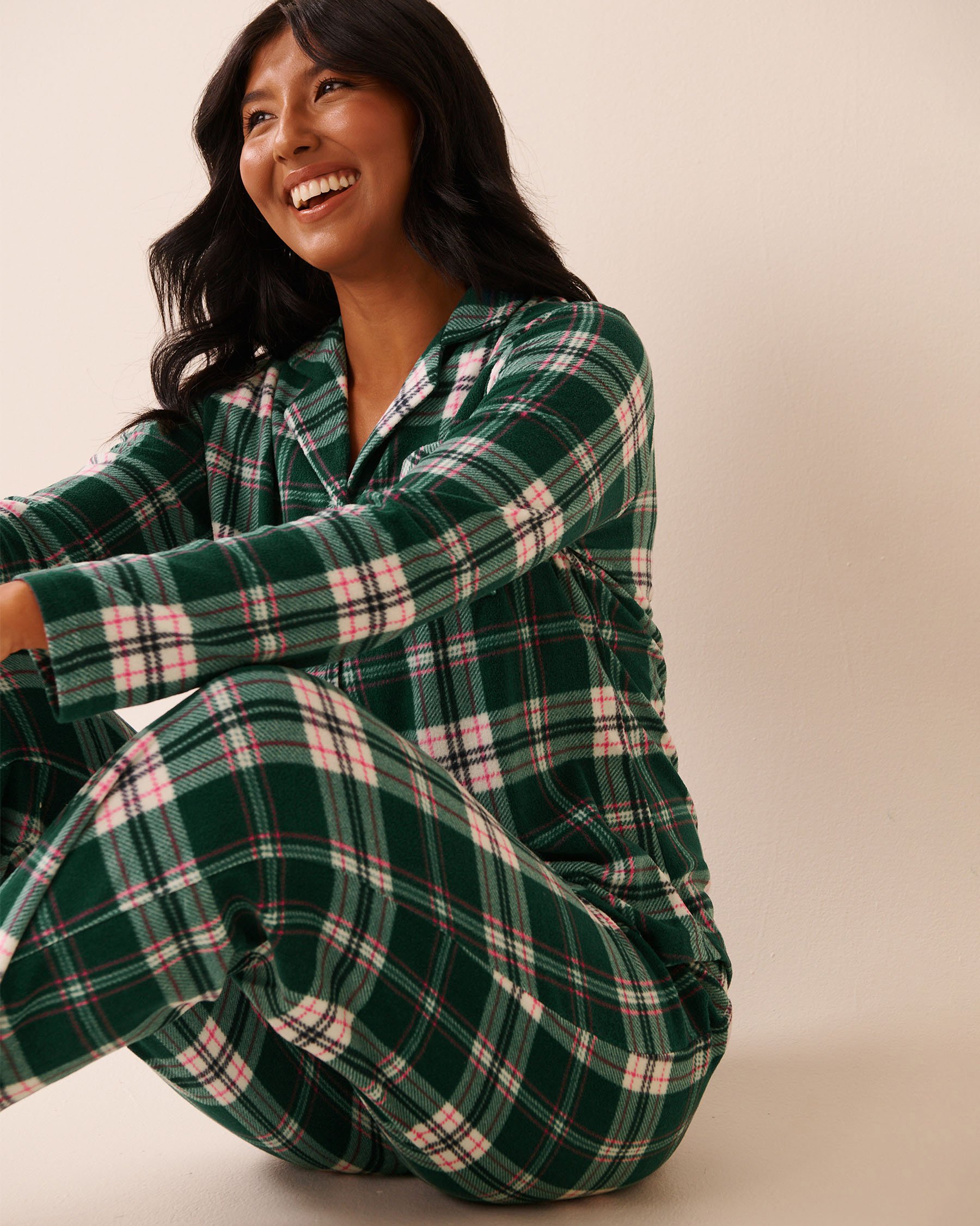 LA VIE EN ROSE Green Plaid Microfleece PJ Set Green Plaid 40400090 - View3