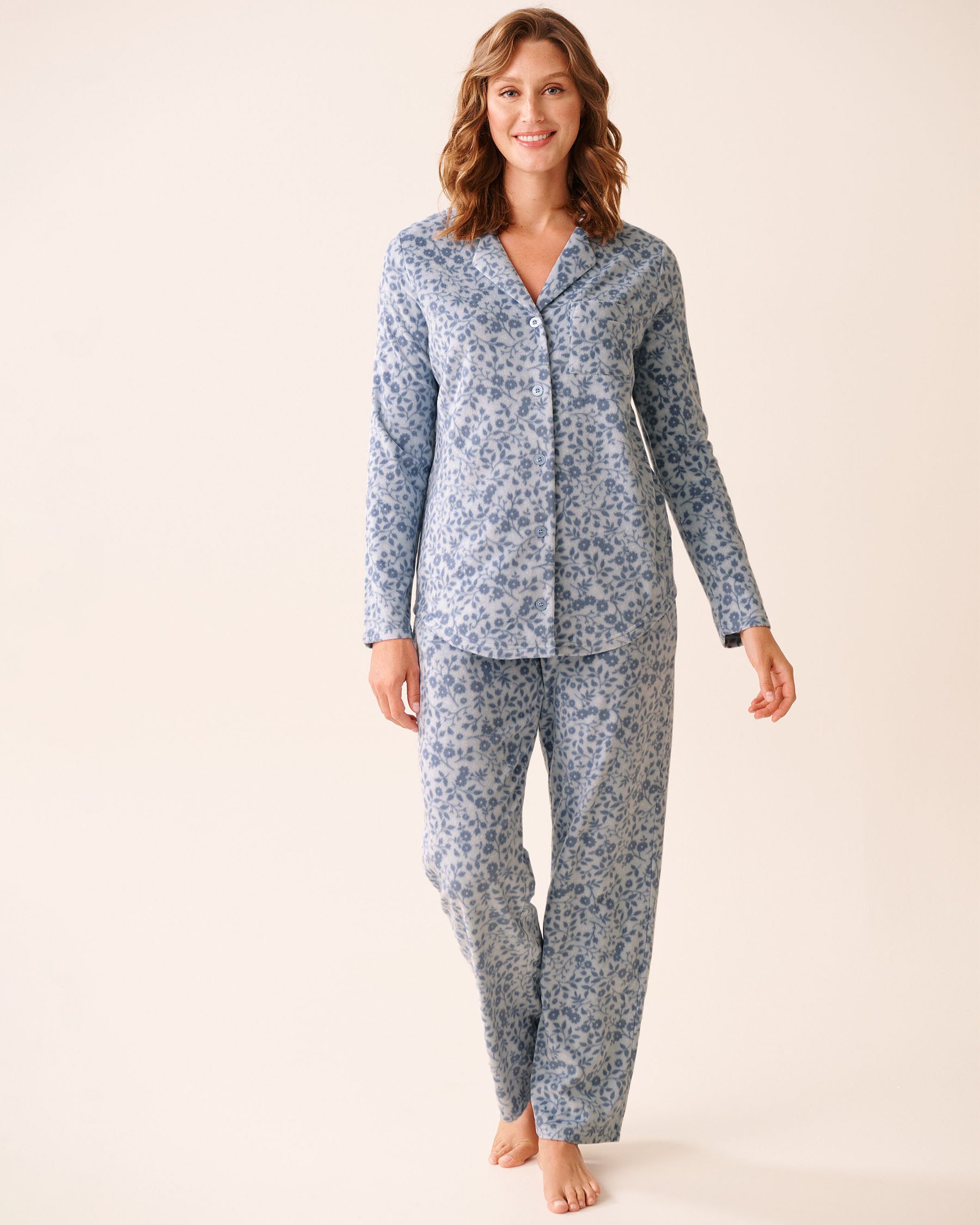 LA VIE EN ROSE Blue Floral Print Microfleece PJ Set Blue Floral 40400090 - View1